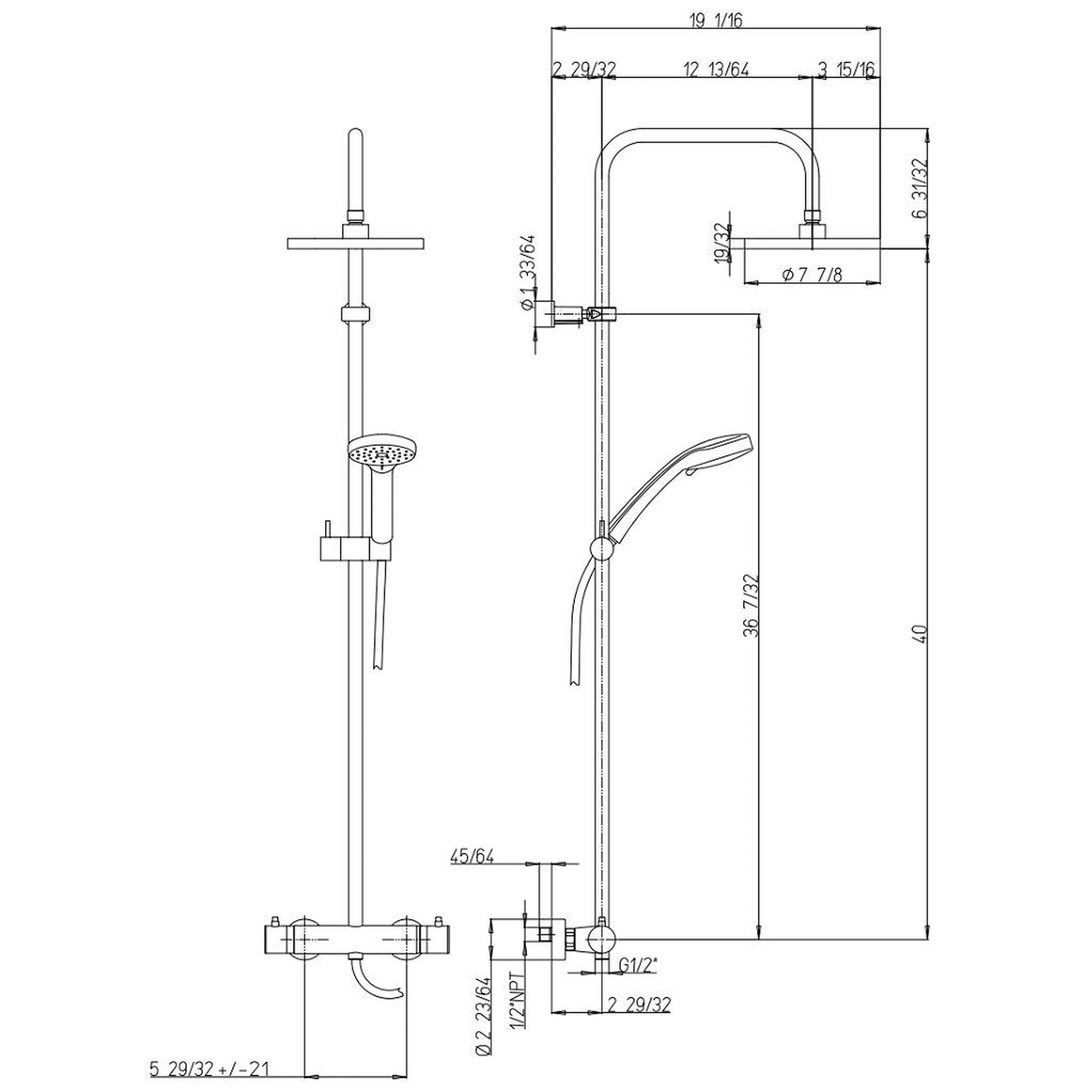 LaToscana by Paini, LaToscana Shower Line Chrome Shower Column With Thermostatic Mixer & Adjustable Shower Holder