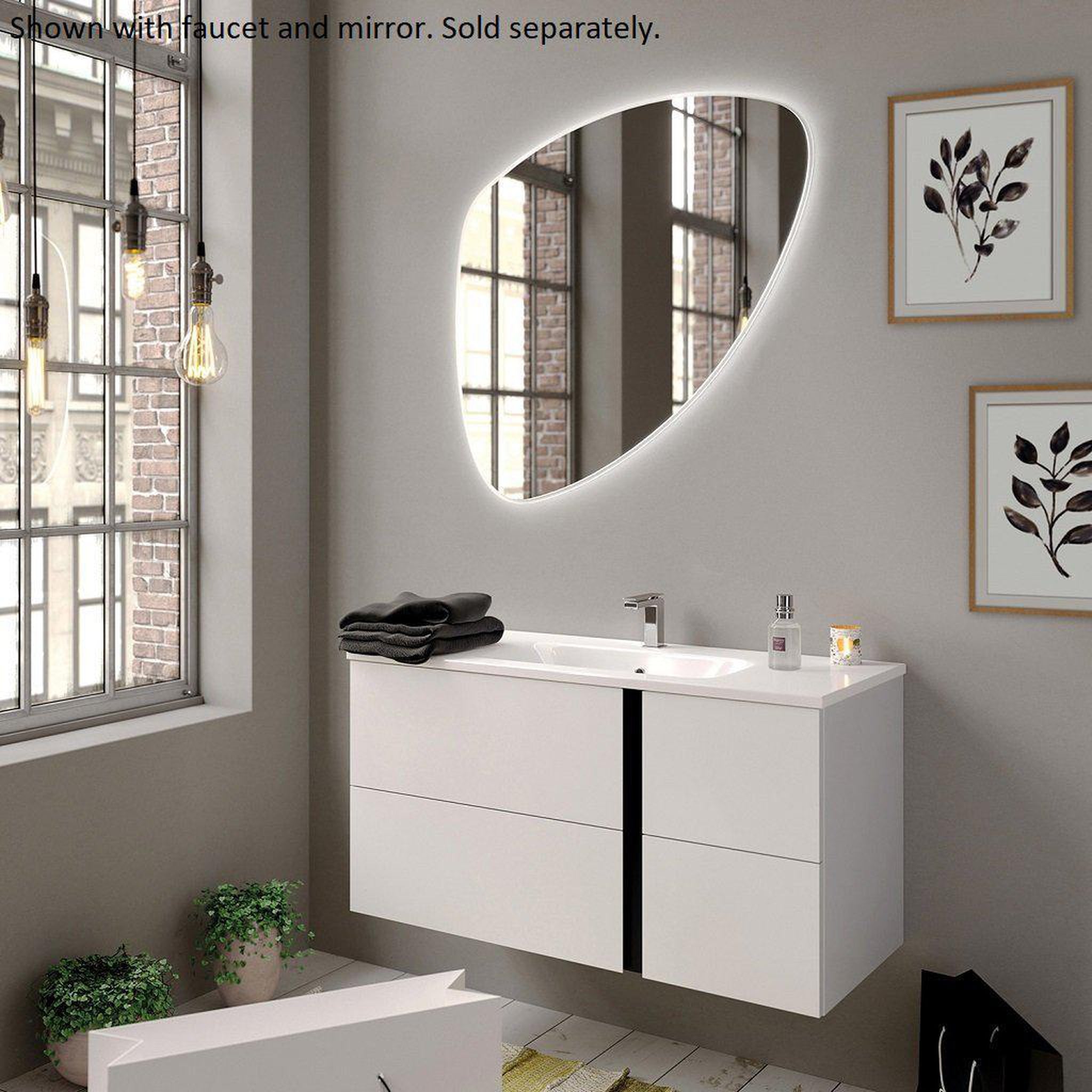 LaToscana by Paini, LaToscana Vertical 39" White Wall-Mounted Vanity With Vertical Black Grip