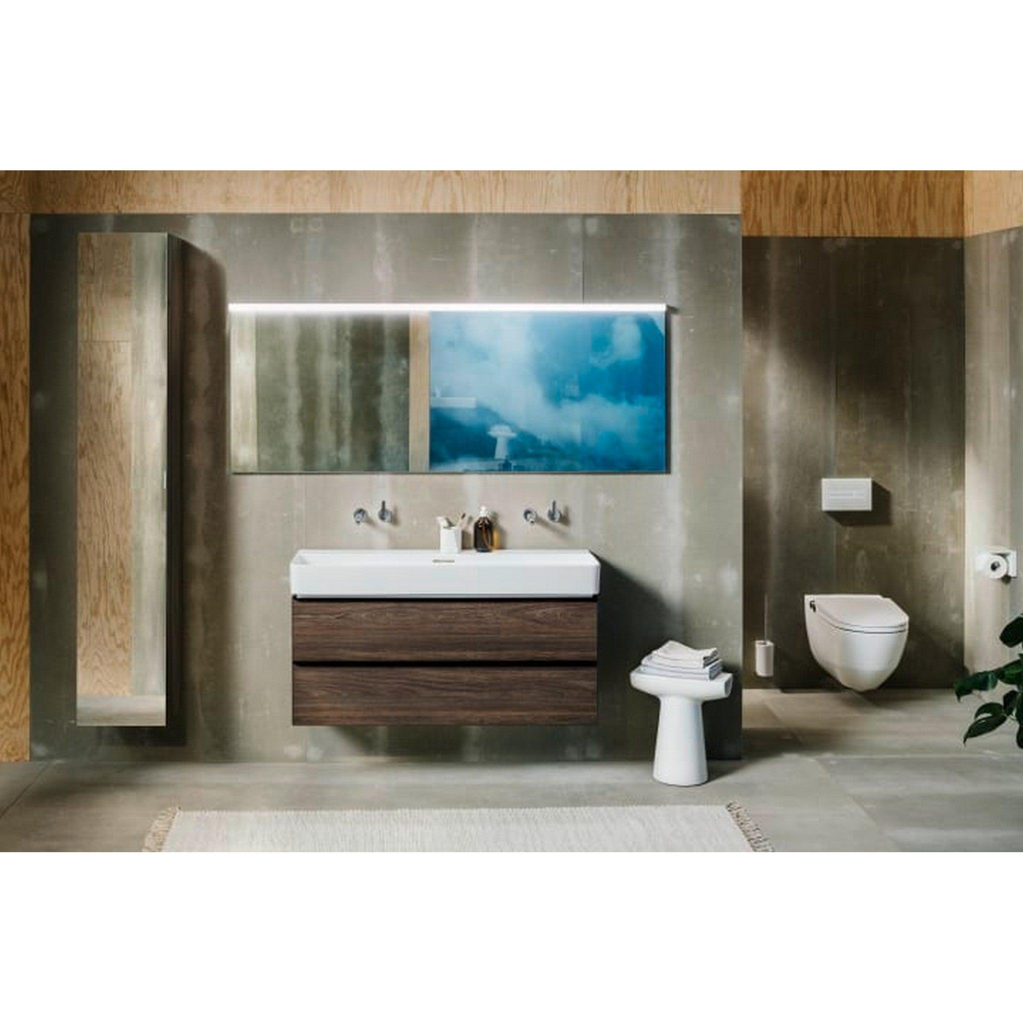 Laufen, Laufen IlBagnoAlessi 16" x 67" Glossy White Wall-Mounted Right-Hinged Tall Cabinet With Mirrored Door and 4 Glass Shelves
