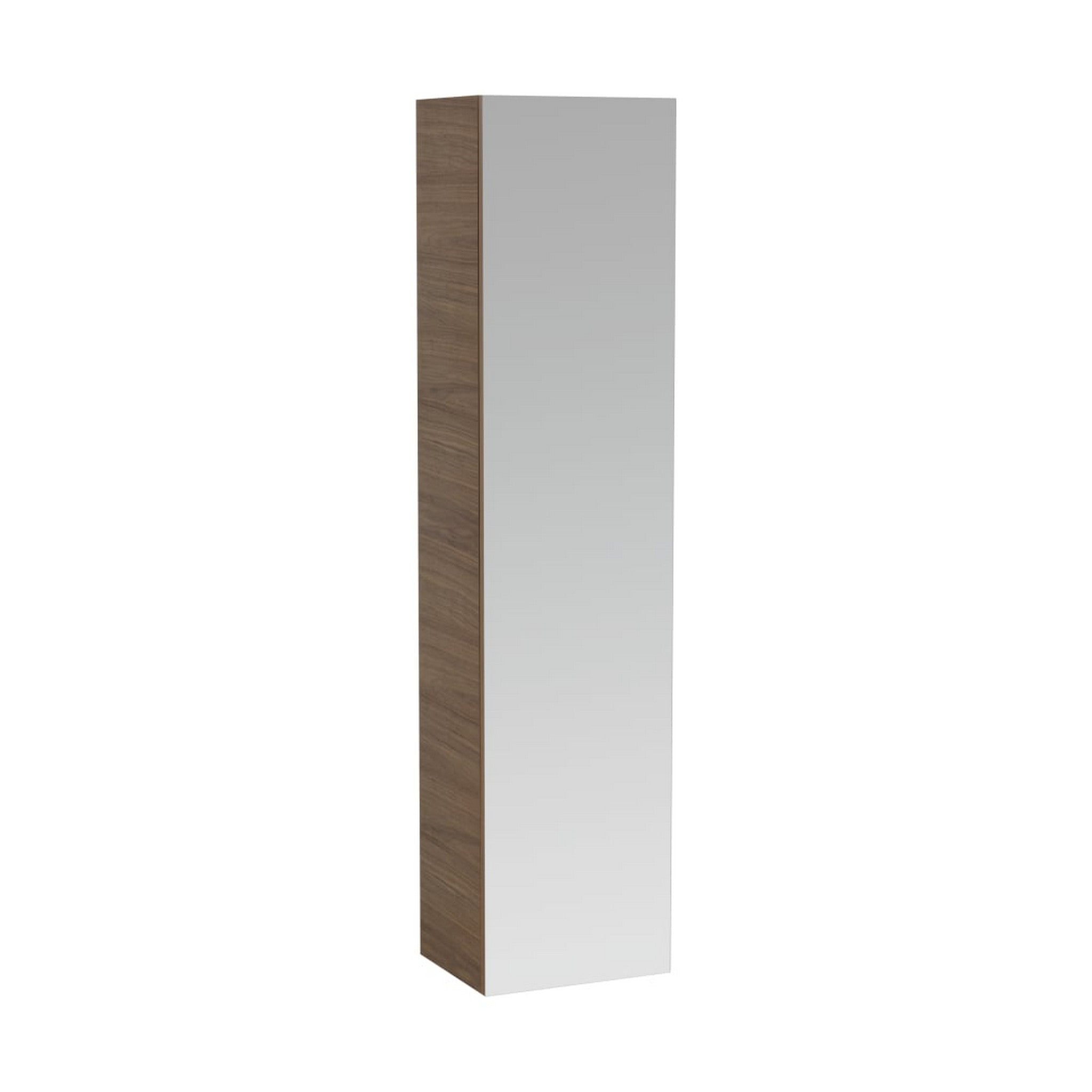 Laufen, Laufen IlBagnoAlessi 16" x 67" Walnut Wall-Mounted Left-Hinged Tall Cabinet With Mirrored Door and 4 Glass Shelves
