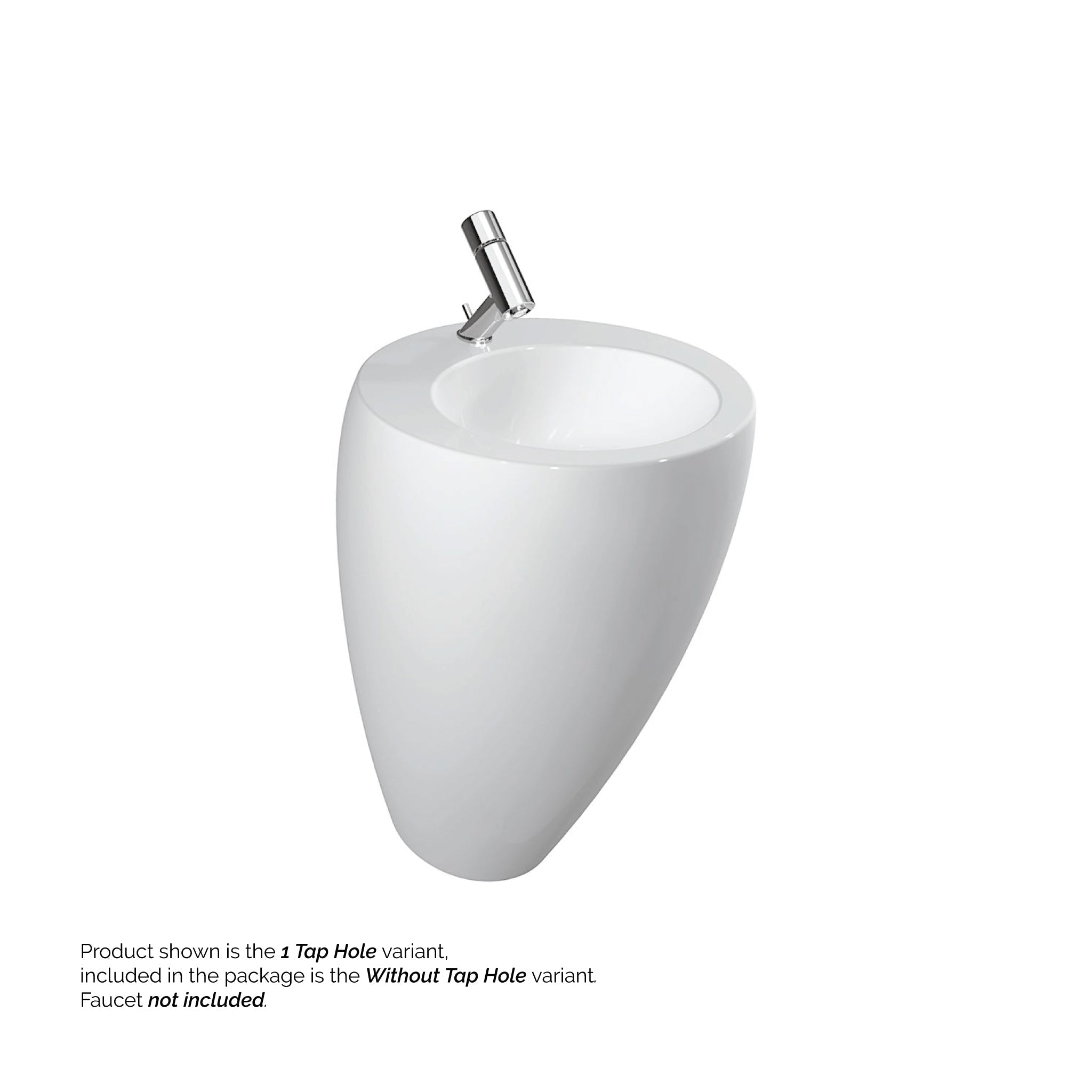 Laufen, Laufen IlBagnoAlessi 21" x 33" Round White Floor-Mounted Bathroom Sink Without Faucet Hole