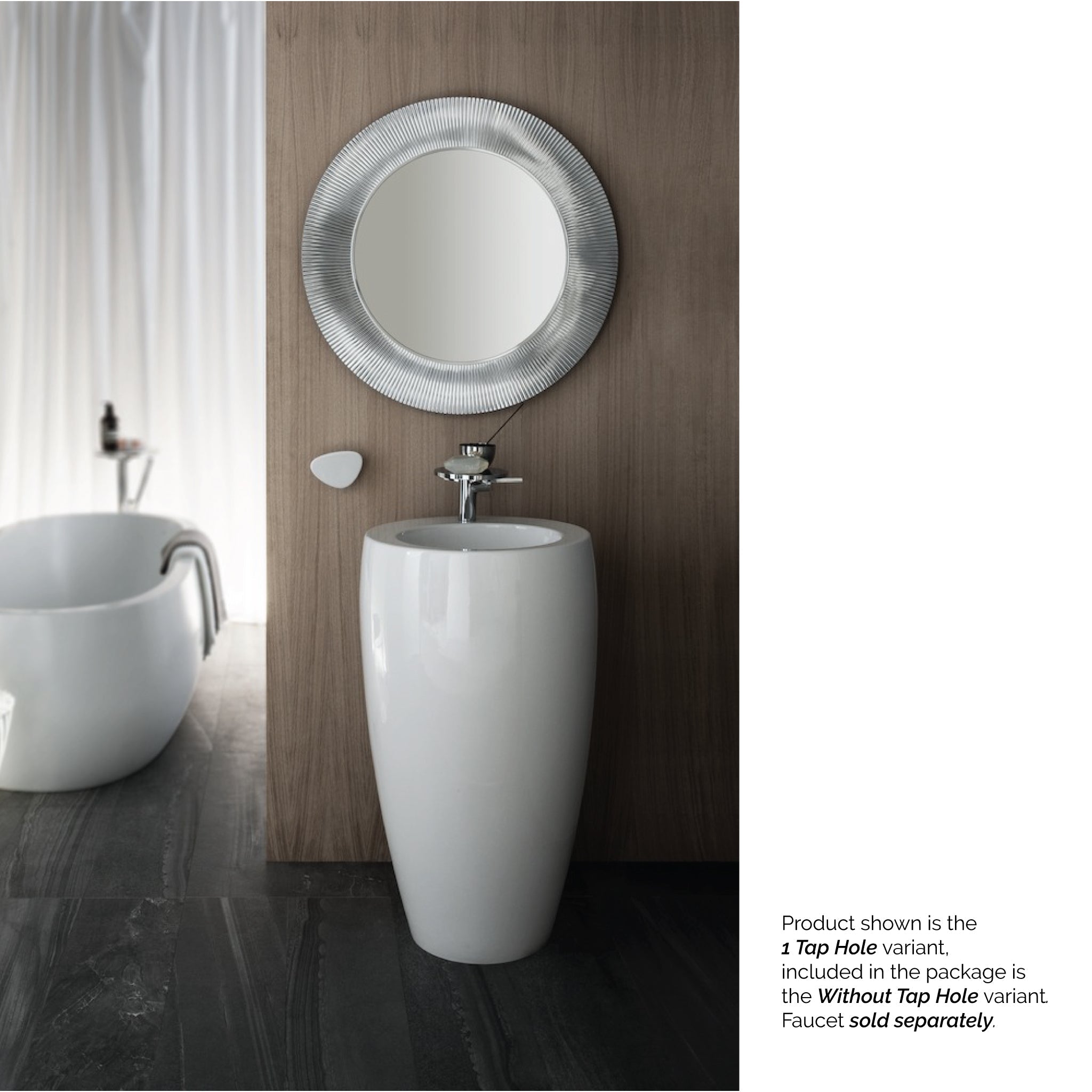 Laufen, Laufen IlBagnoAlessi 21" x 35" Round White Floor-Mounted Bathroom Sink Without Faucet Hole