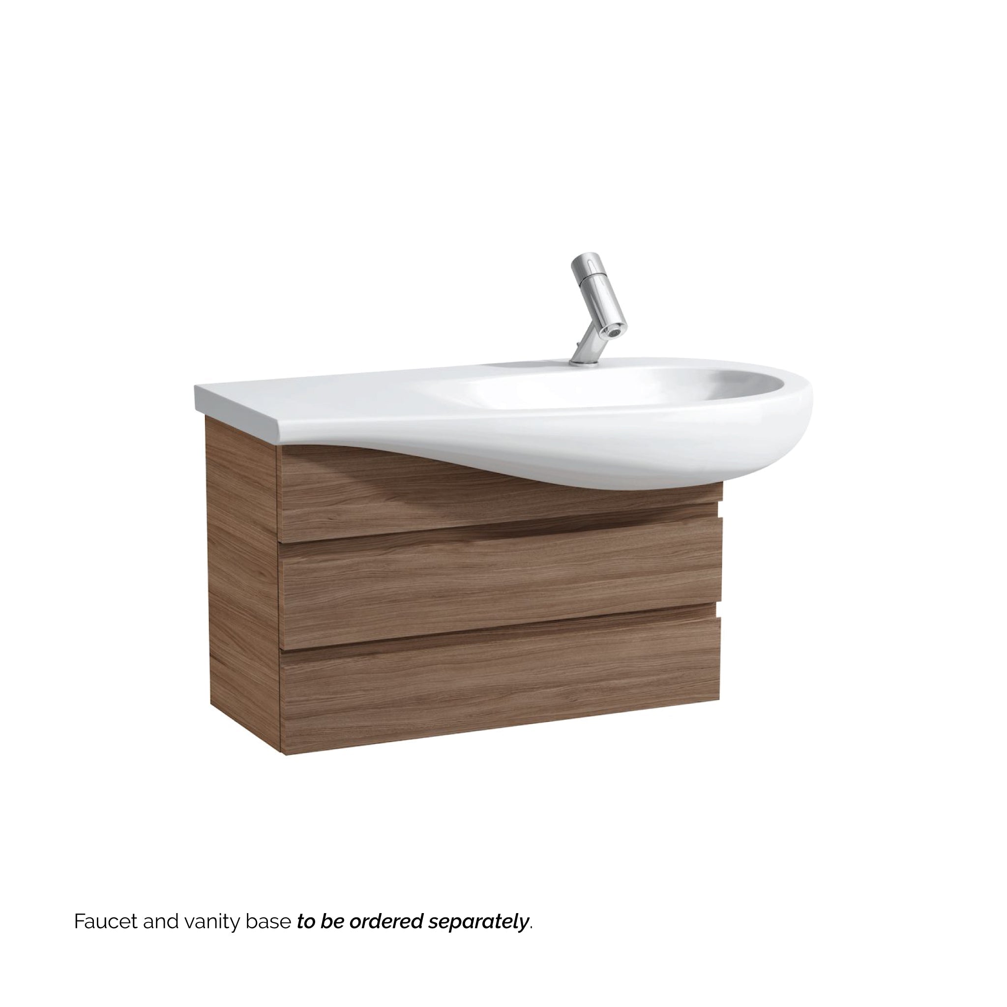 Laufen, Laufen IlBagnoAlessi 35" x 20" White Wall-Mounted Shelf-Left Bathroom Sink With Faucet Hole