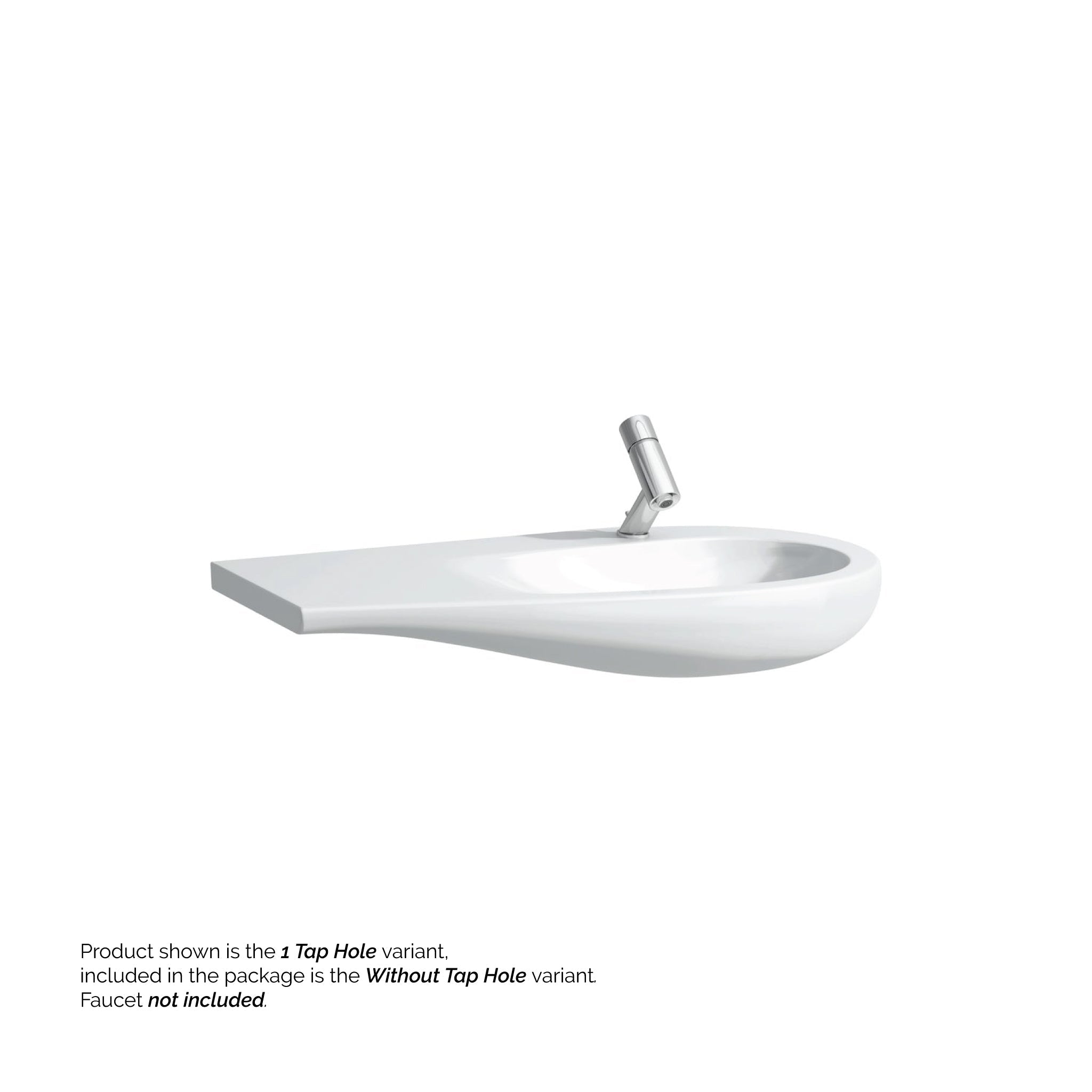 Laufen, Laufen IlBagnoAlessi 35" x 20" White Wall-Mounted Shelf-Left Bathroom Sink Without Faucet Hole