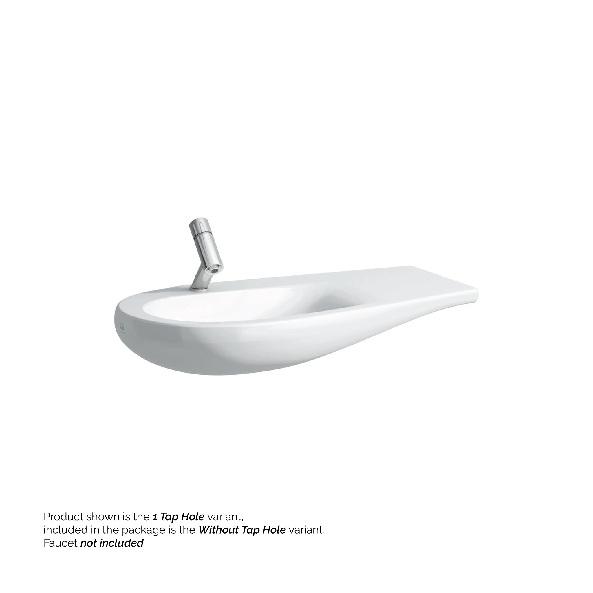 Laufen, Laufen IlBagnoAlessi 35" x 20" White Wall-Mounted Shelf-Right Bathroom Sink Without Faucet Hole