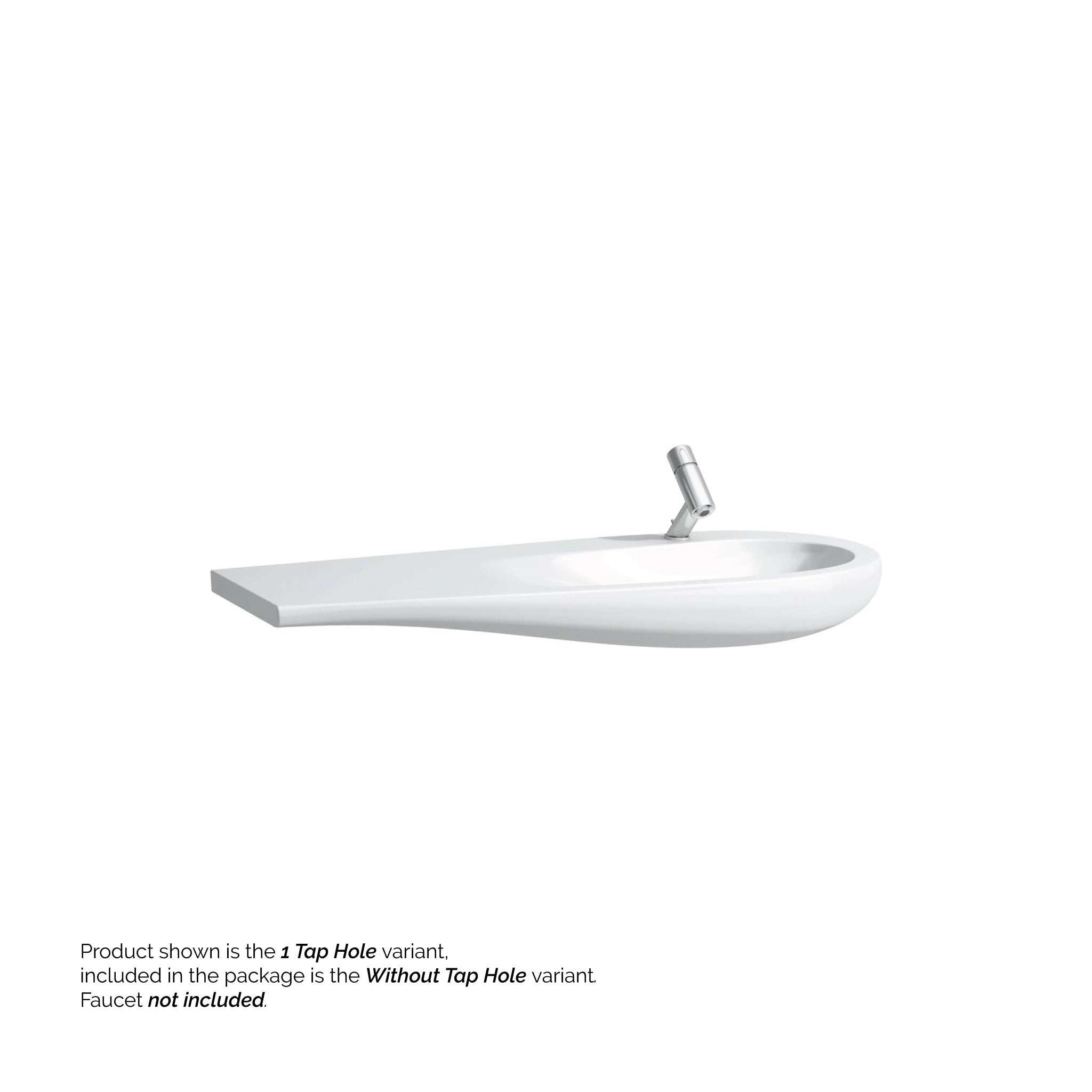 Laufen, Laufen IlBagnoAlessi 47" x 20" White Wall-Mounted  Shelf-Left Bathroom Sink Without Faucet Hole