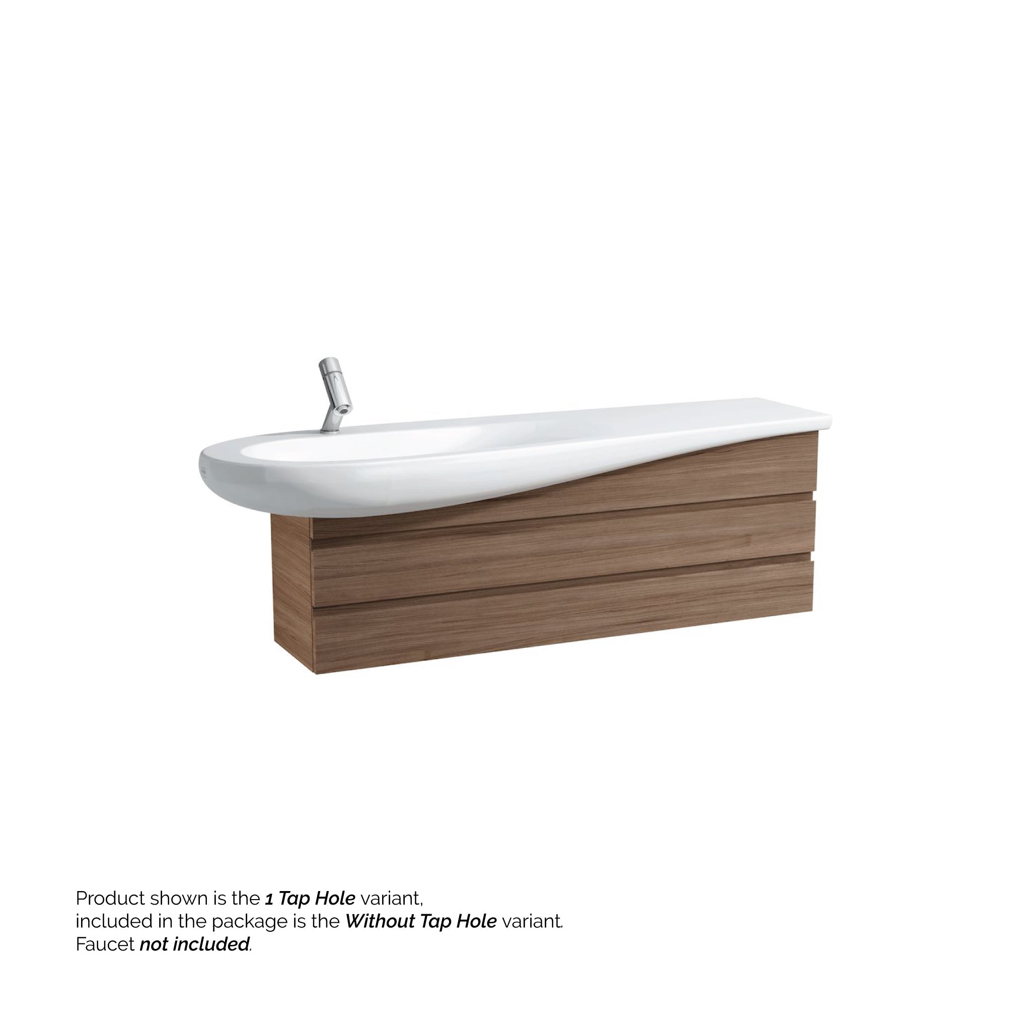 Laufen, Laufen IlBagnoAlessi 62" x 20" White Wall-Mounted Shelf-Right Bathroom Sink Without Faucet Hole