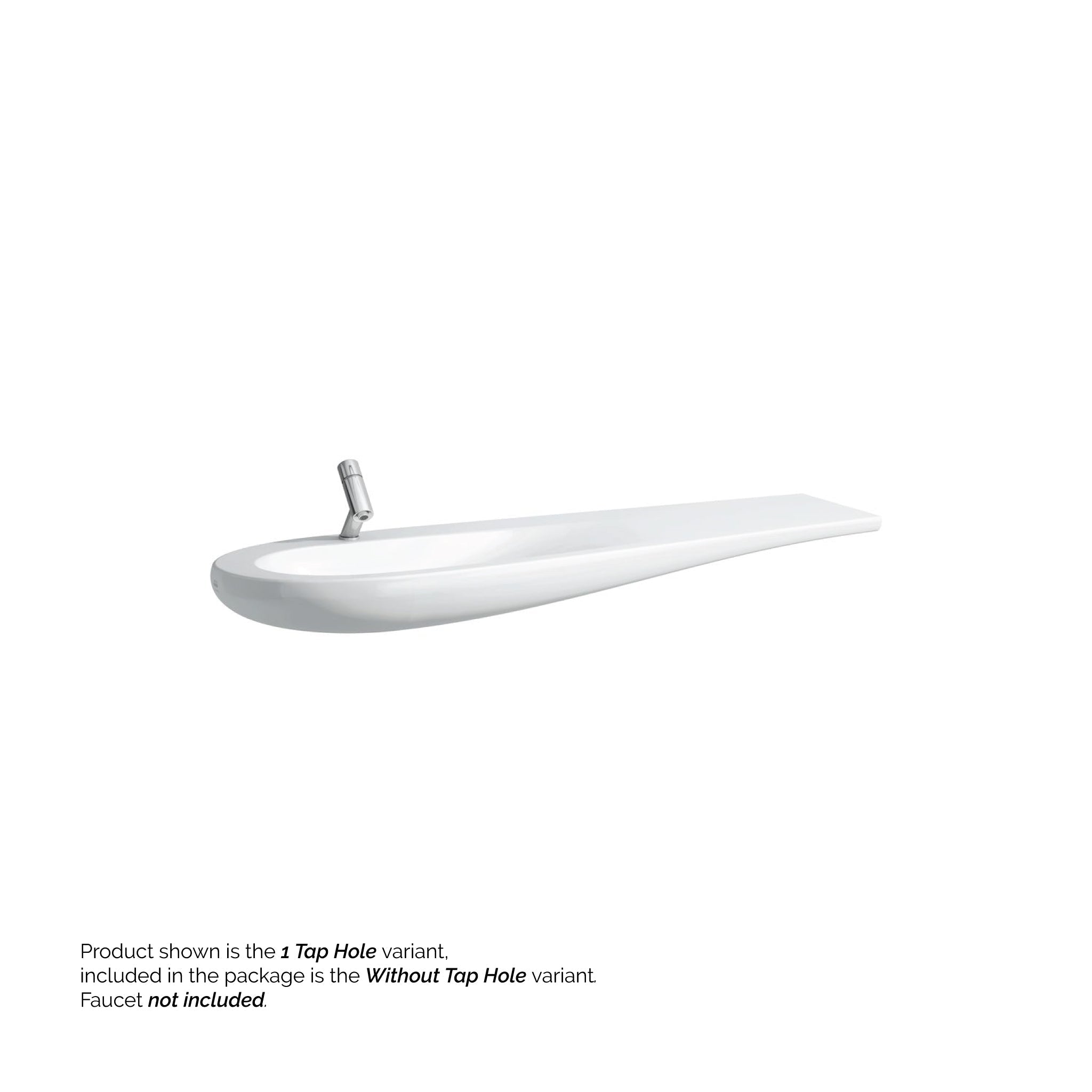 Laufen, Laufen IlBagnoAlessi 62" x 20" White Wall-Mounted Shelf-Right Bathroom Sink Without Faucet Hole