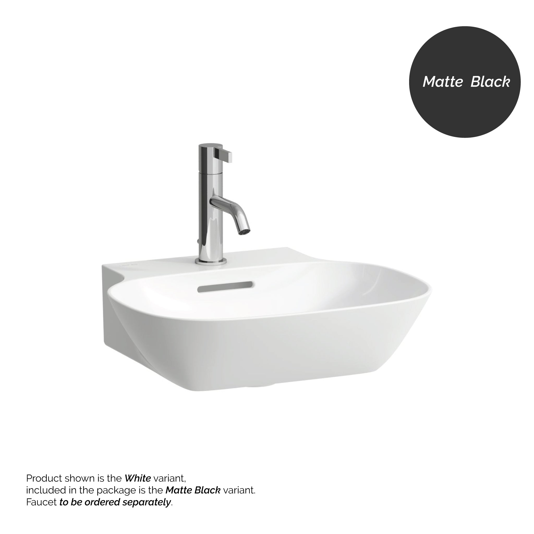 Laufen, Laufen Ino 18" x 16" Rectangular Matte Black Wall-Mounted Bathroom Sink With Faucet Hole