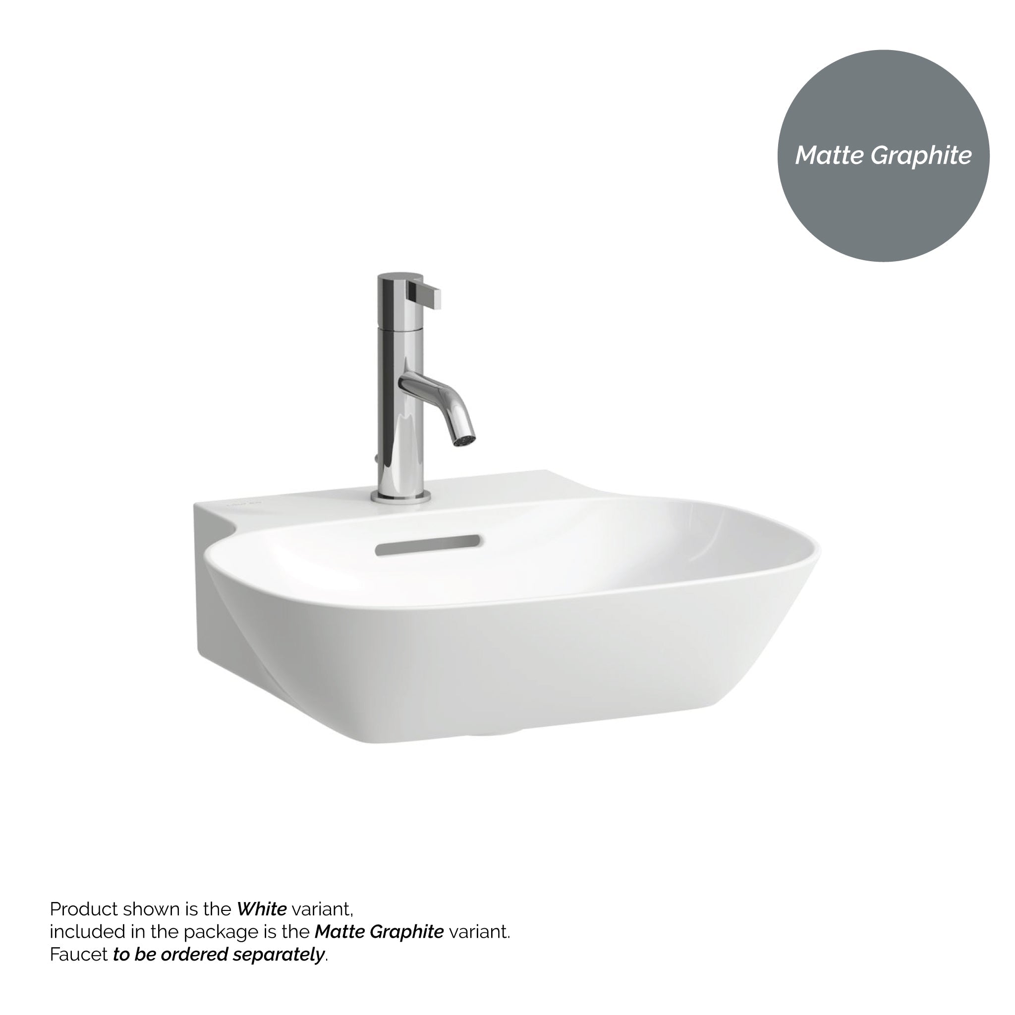 Laufen, Laufen Ino 18" x 16" Rectangular Matte Graphite Wall-Mounted Bathroom Sink With Faucet Hole