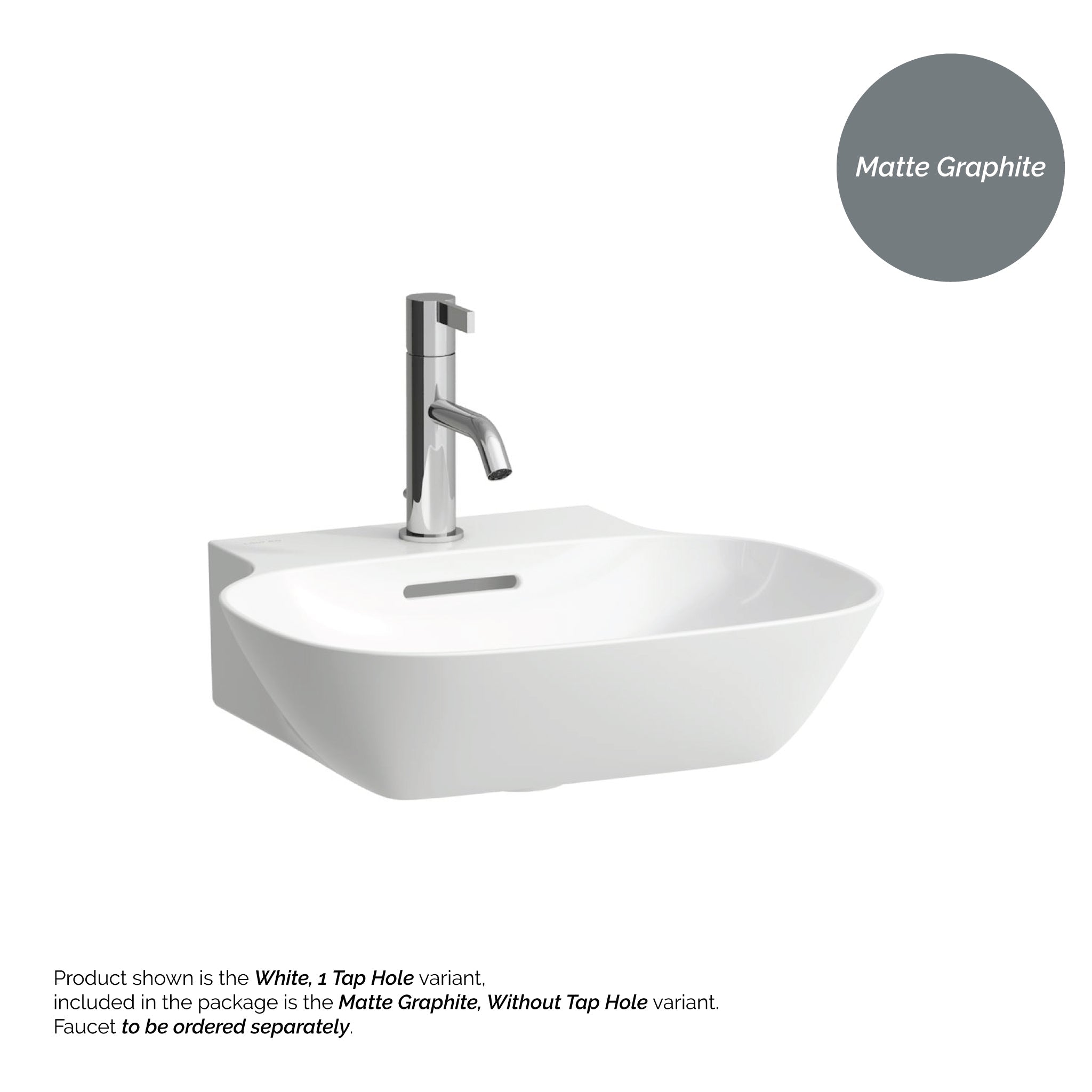 Laufen, Laufen Ino 18" x 16" Rectangular Matte Graphite Wall-Mounted Bathroom Sink Without Faucet Hole