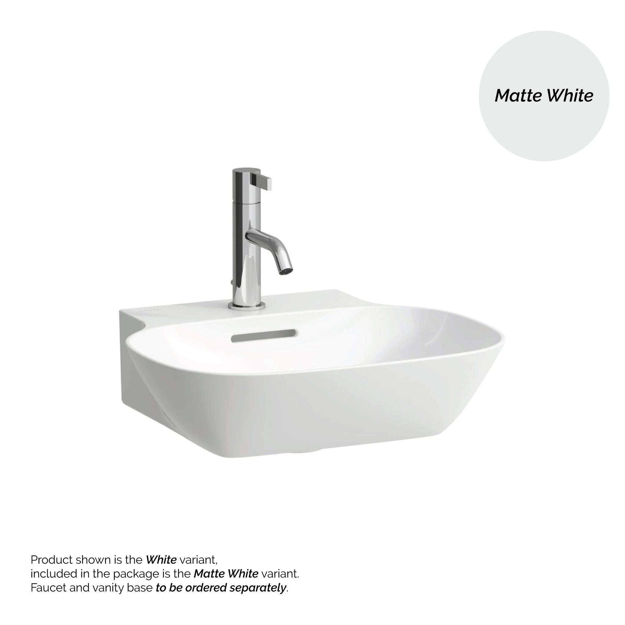 Laufen, Laufen Ino 18" x 16" Rectangular Matte White Wall-Mounted Bathroom Sink With Faucet Hole