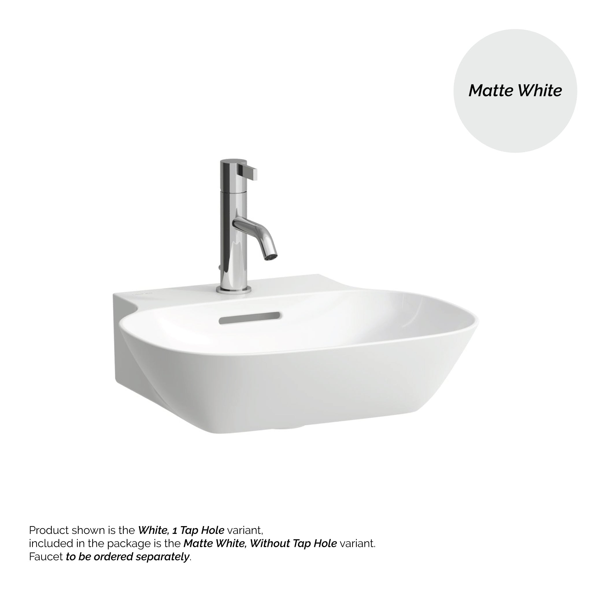 Laufen, Laufen Ino 18" x 16" Rectangular Matte White Wall-Mounted Bathroom Sink Without Faucet Hole