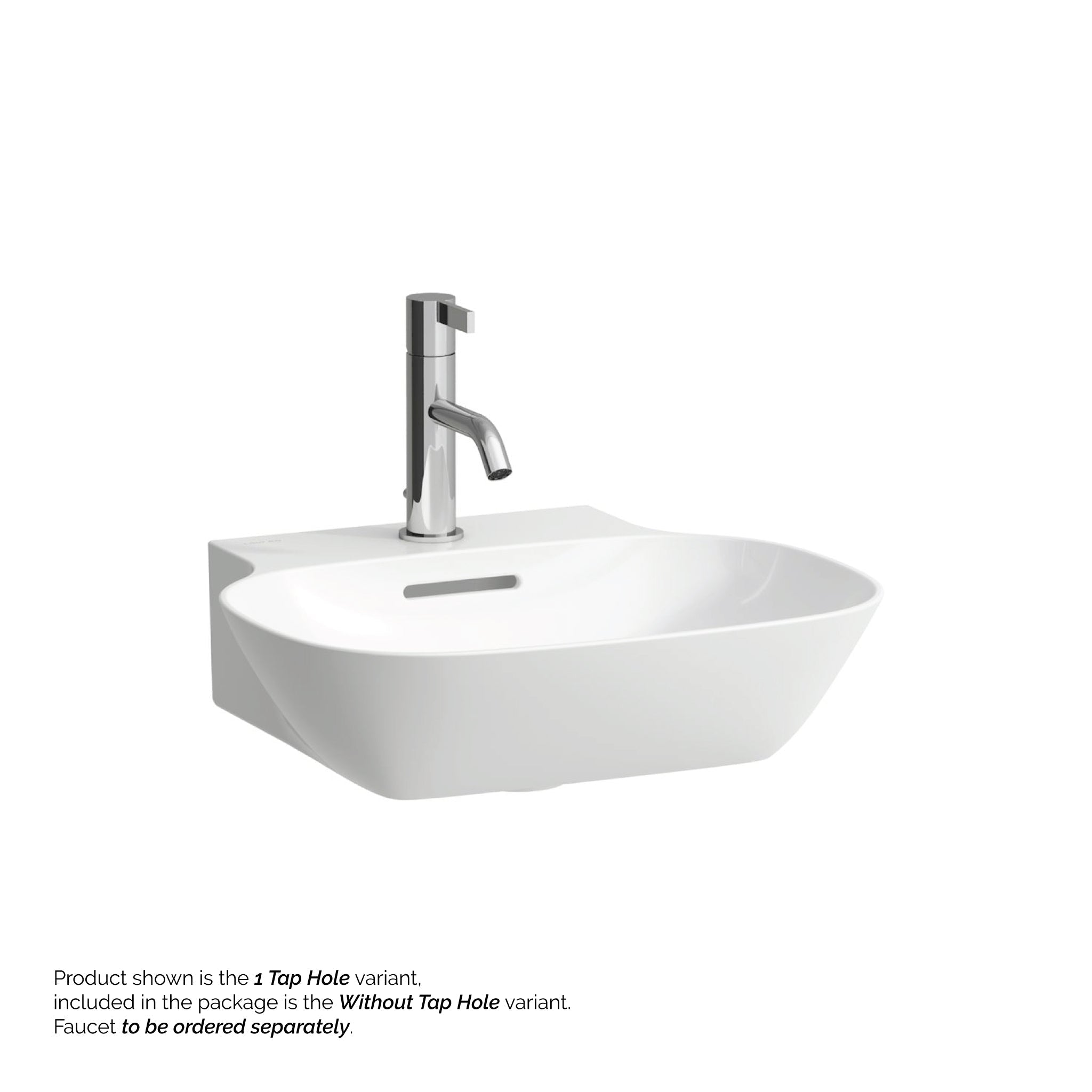 Laufen, Laufen Ino 18" x 16" Rectangular White Wall-Mounted Bathroom Sink Without Faucet Hole