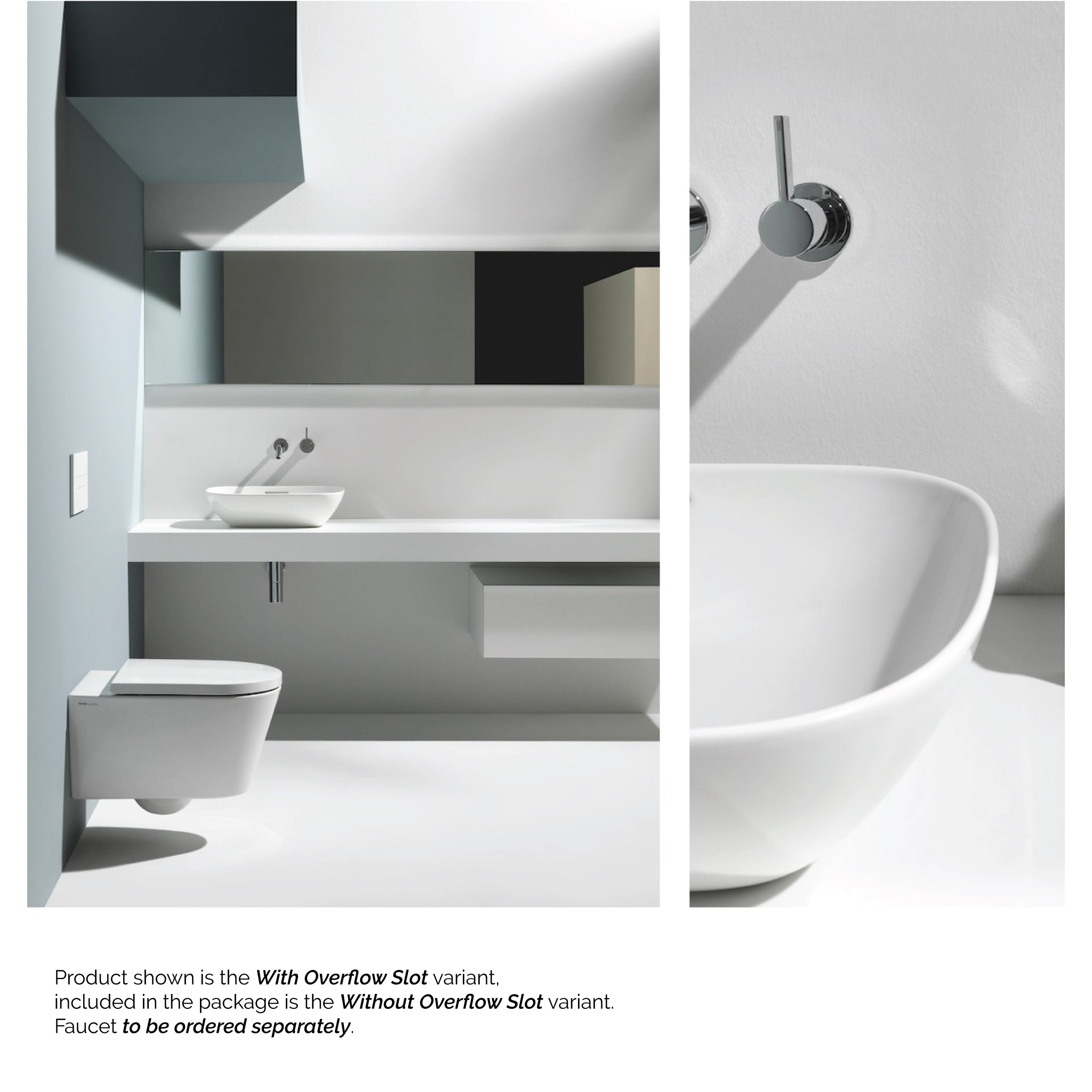 Laufen, Laufen Ino 20" x 14" Rectangular Matte White Ceramic Vessel Bathroom Sink Without Overflow Slot