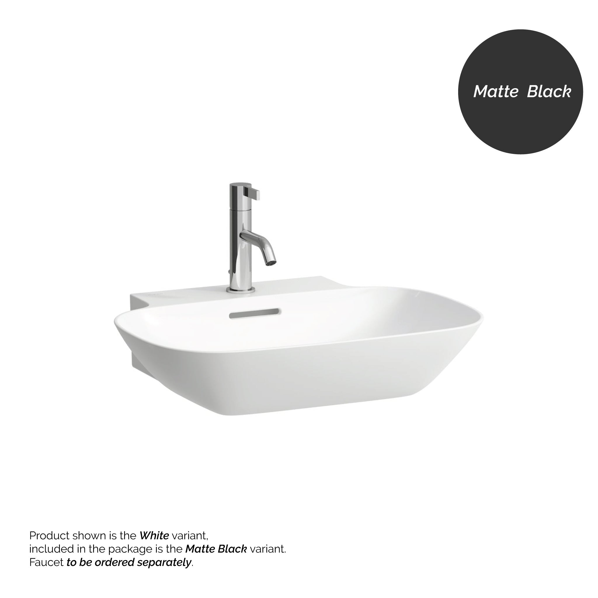 Laufen, Laufen Ino 22" x 18" Rectangular Matte Black Wall-Mounted Bathroom Sink With Faucet Hole