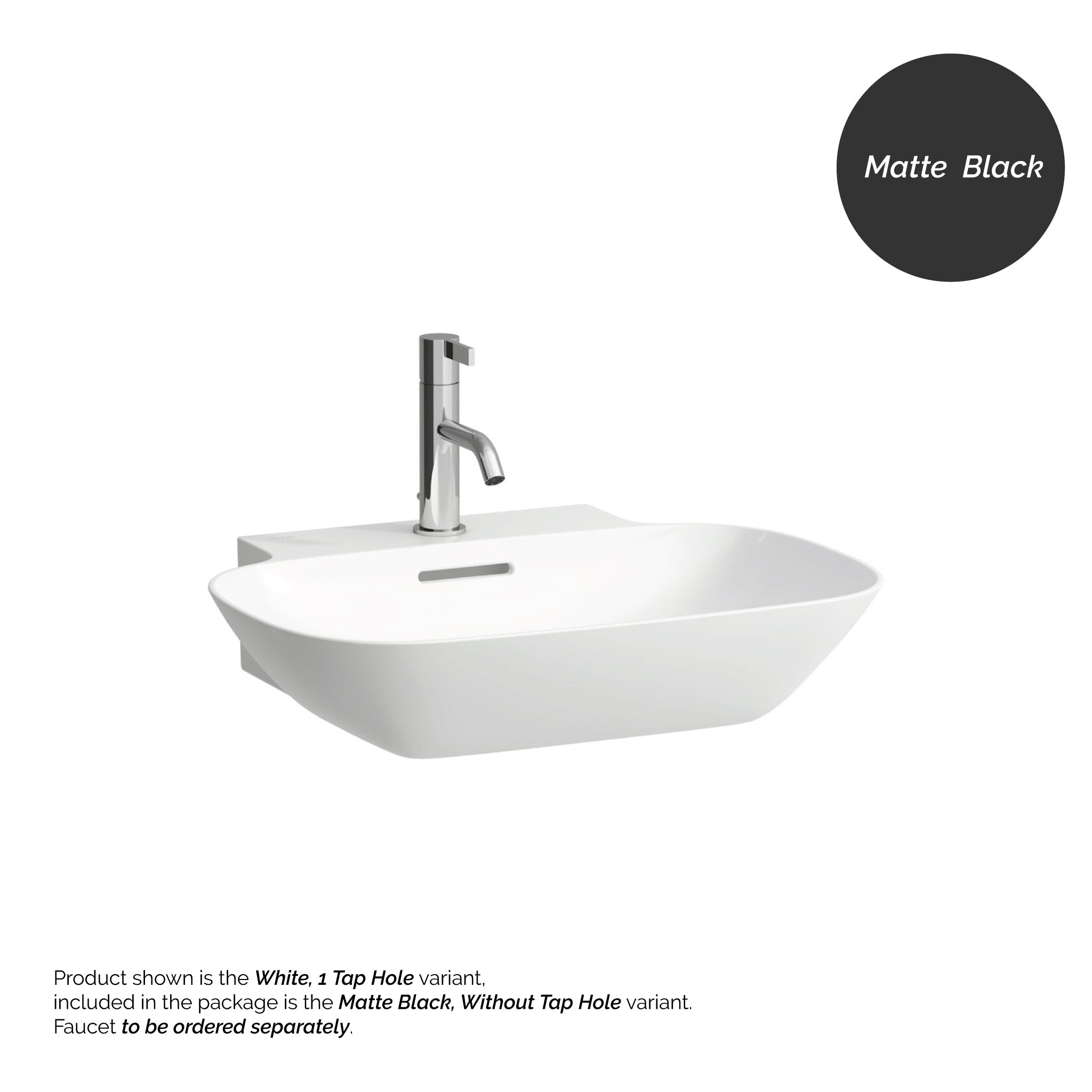 Laufen, Laufen Ino 22" x 18" Rectangular Matte Black Wall-Mounted Bathroom Sink Without Faucet Hole