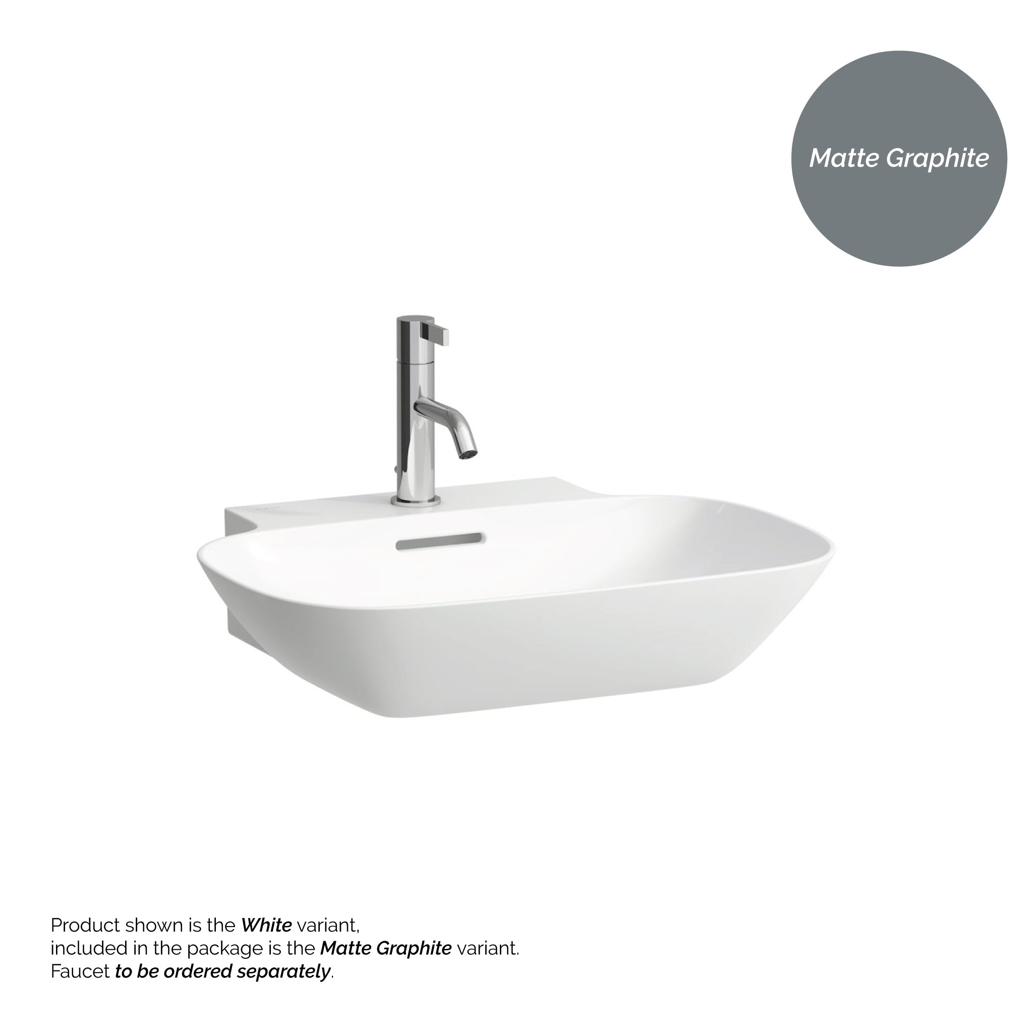 Laufen, Laufen Ino 22" x 18" Rectangular Matte Graphite Wall-Mounted Bathroom Sink With Faucet Hole