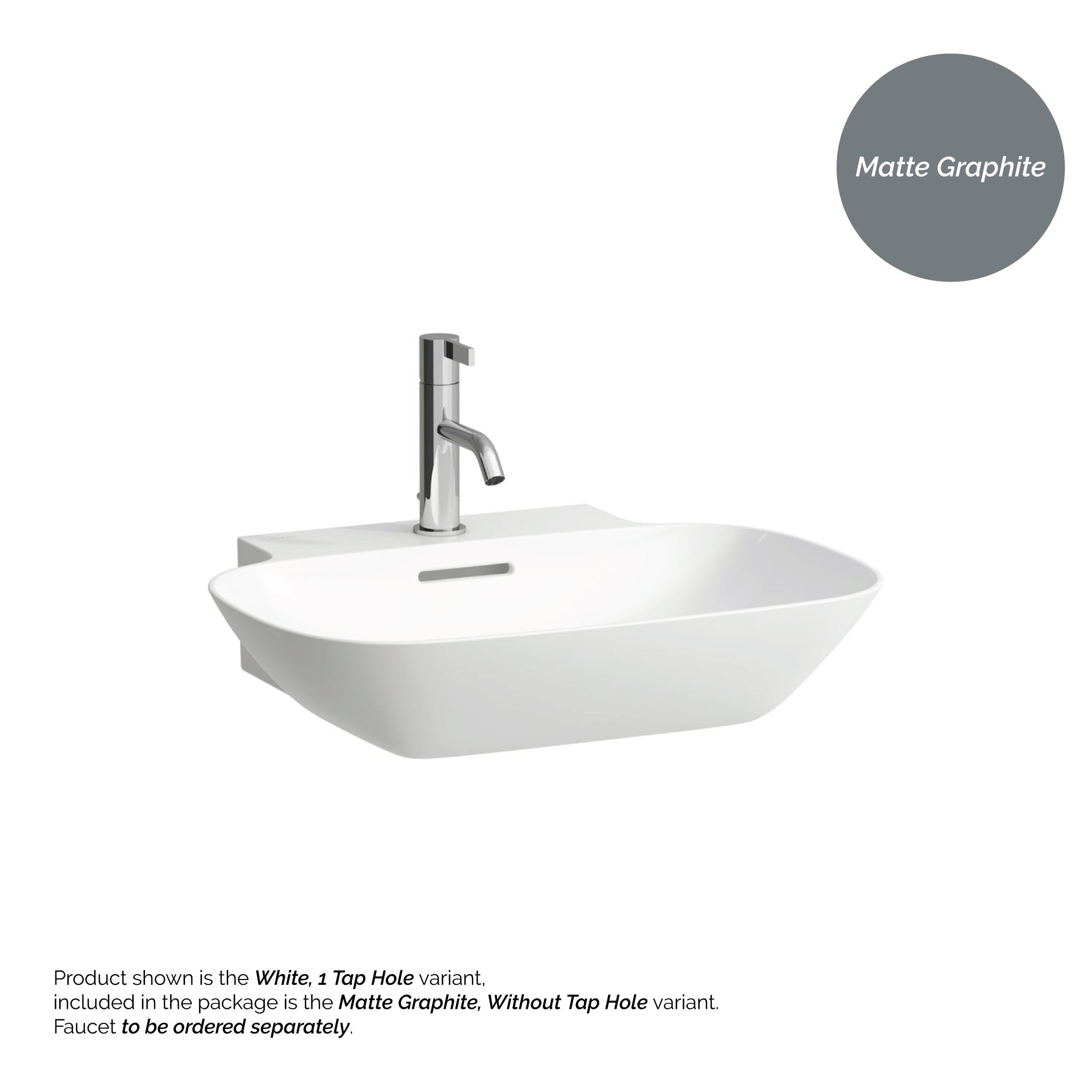 Laufen, Laufen Ino 22" x 18" Rectangular Matte Graphite Wall-Mounted Bathroom Sink Without Faucet Hole