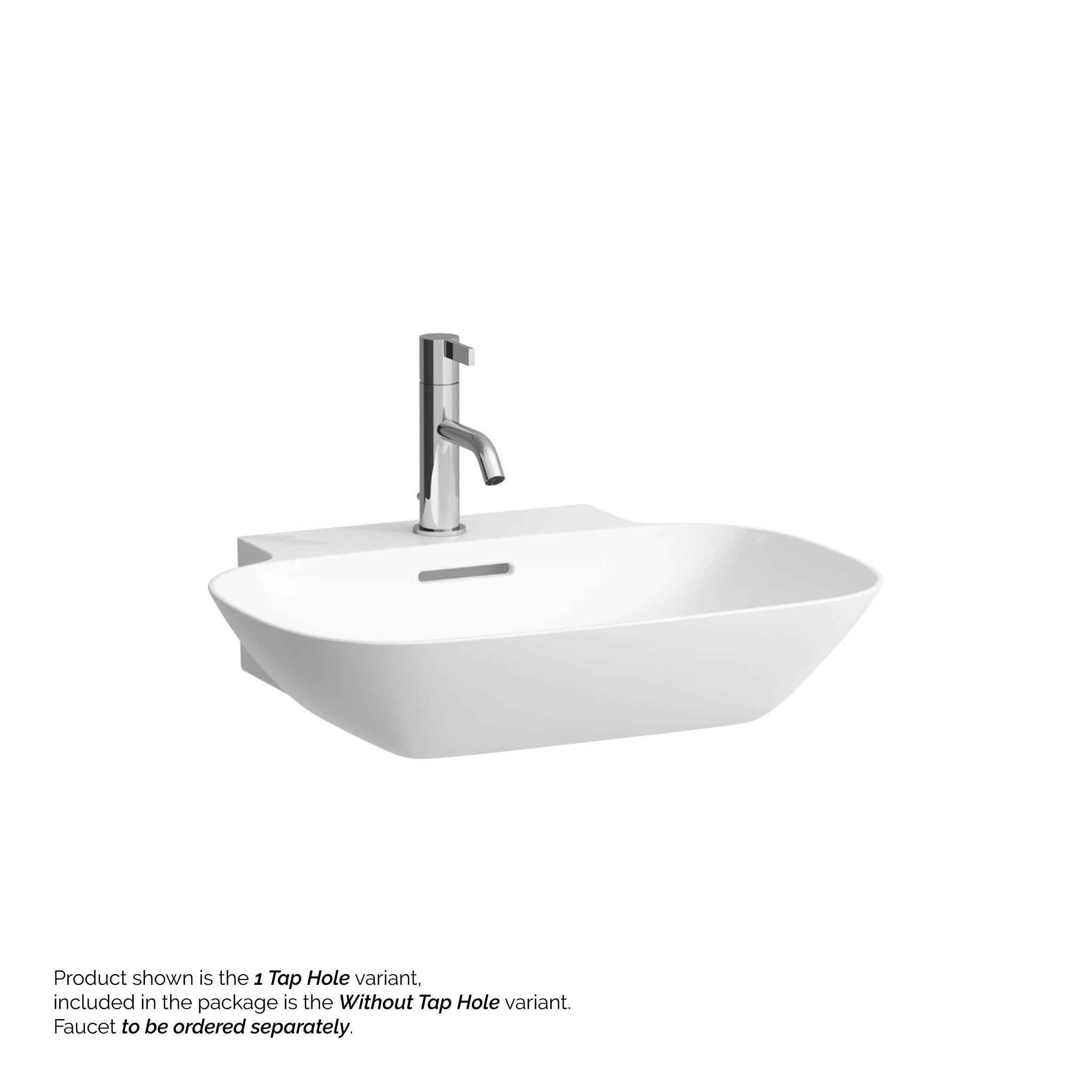 Laufen, Laufen Ino 22" x 18" Rectangular Matte White Wall-Mounted Bathroom Sink Without Faucet Hole