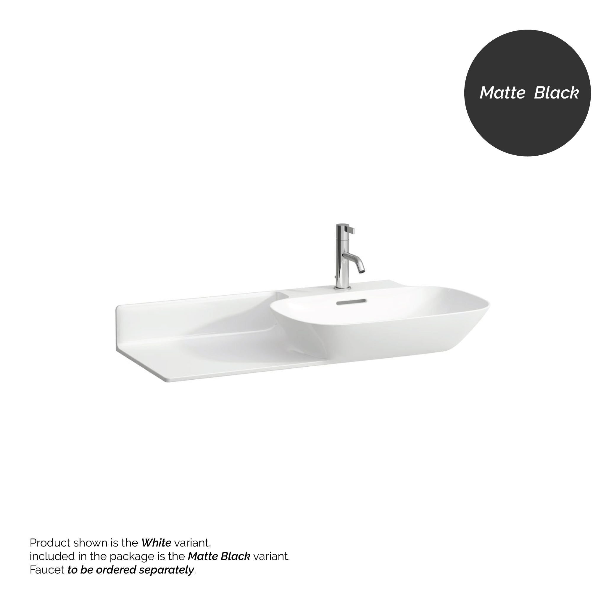 Laufen, Laufen Ino 35" x 18" Matte Black Wall-Mounted Shelf-Left Bathroom Sink With Faucet Hole