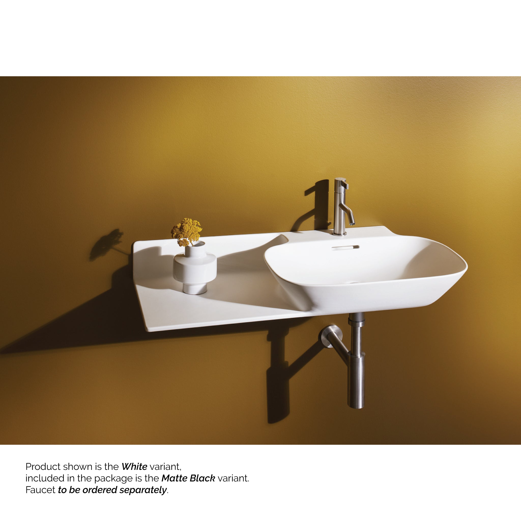 Laufen, Laufen Ino 35" x 18" Matte Black Wall-Mounted Shelf-Left Bathroom Sink With Faucet Hole