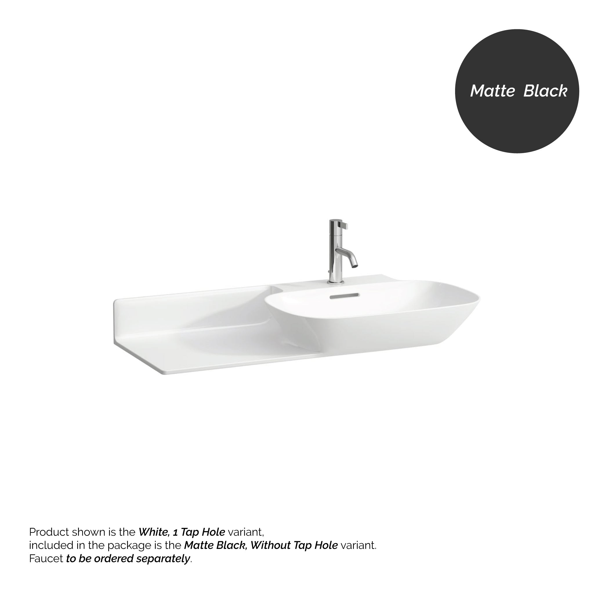 Laufen, Laufen Ino 35" x 18" Matte Black Wall-Mounted Shelf-Left Bathroom Sink Without Faucet Hole