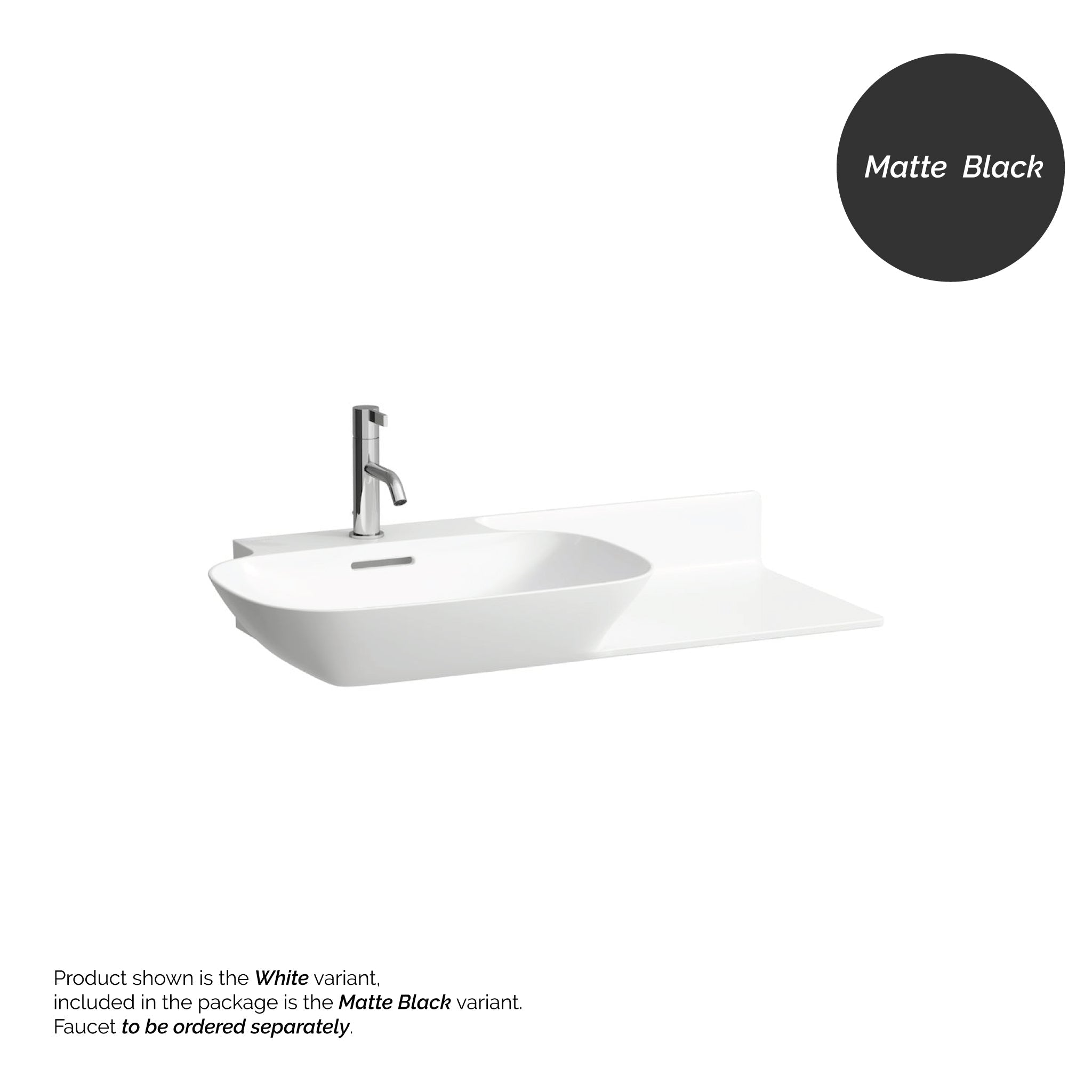 Laufen, Laufen Ino 35" x 18" Matte Black Wall-Mounted Shelf-Right Bathroom Sink With Faucet Hole