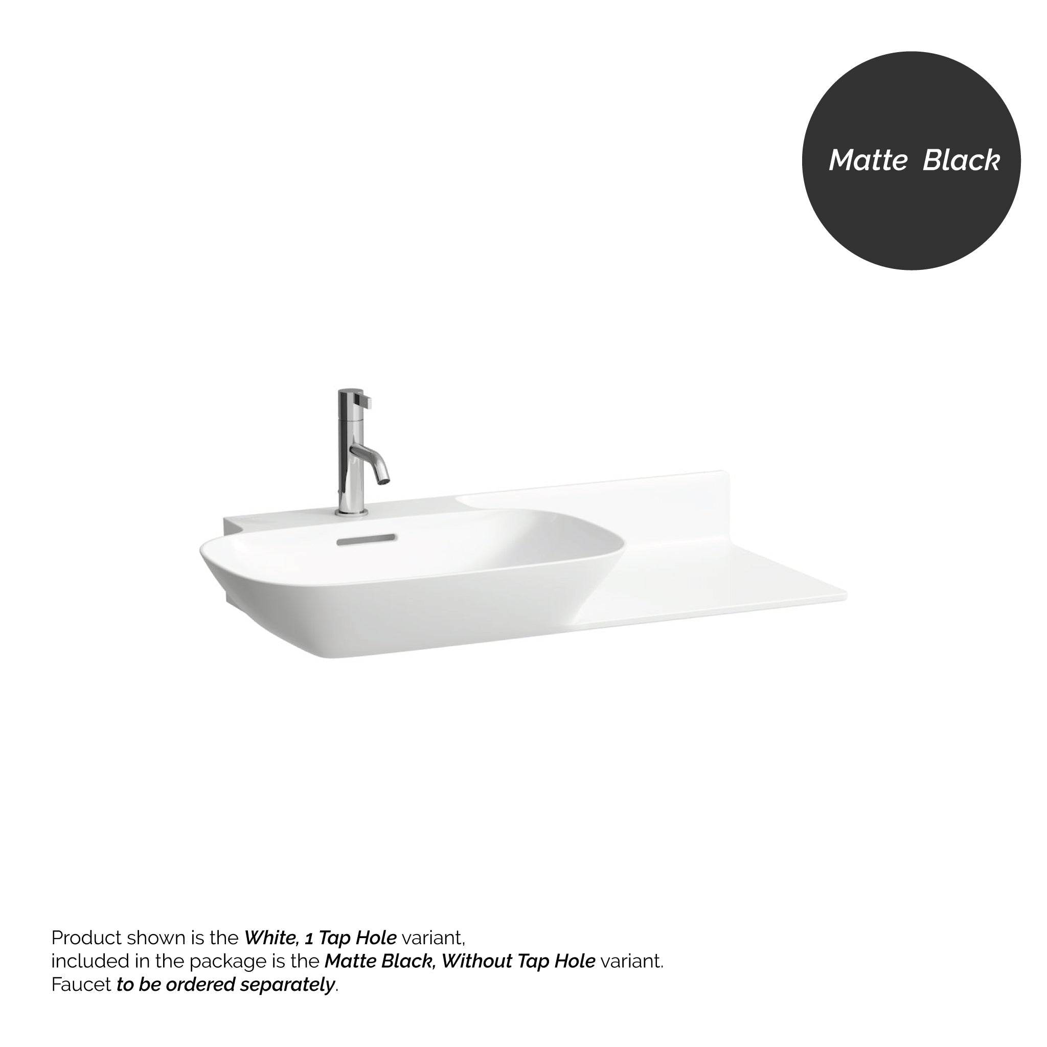 Laufen, Laufen Ino 35" x 18" Matte Black Wall-Mounted Shelf-Right Bathroom Sink Without Faucet Hole