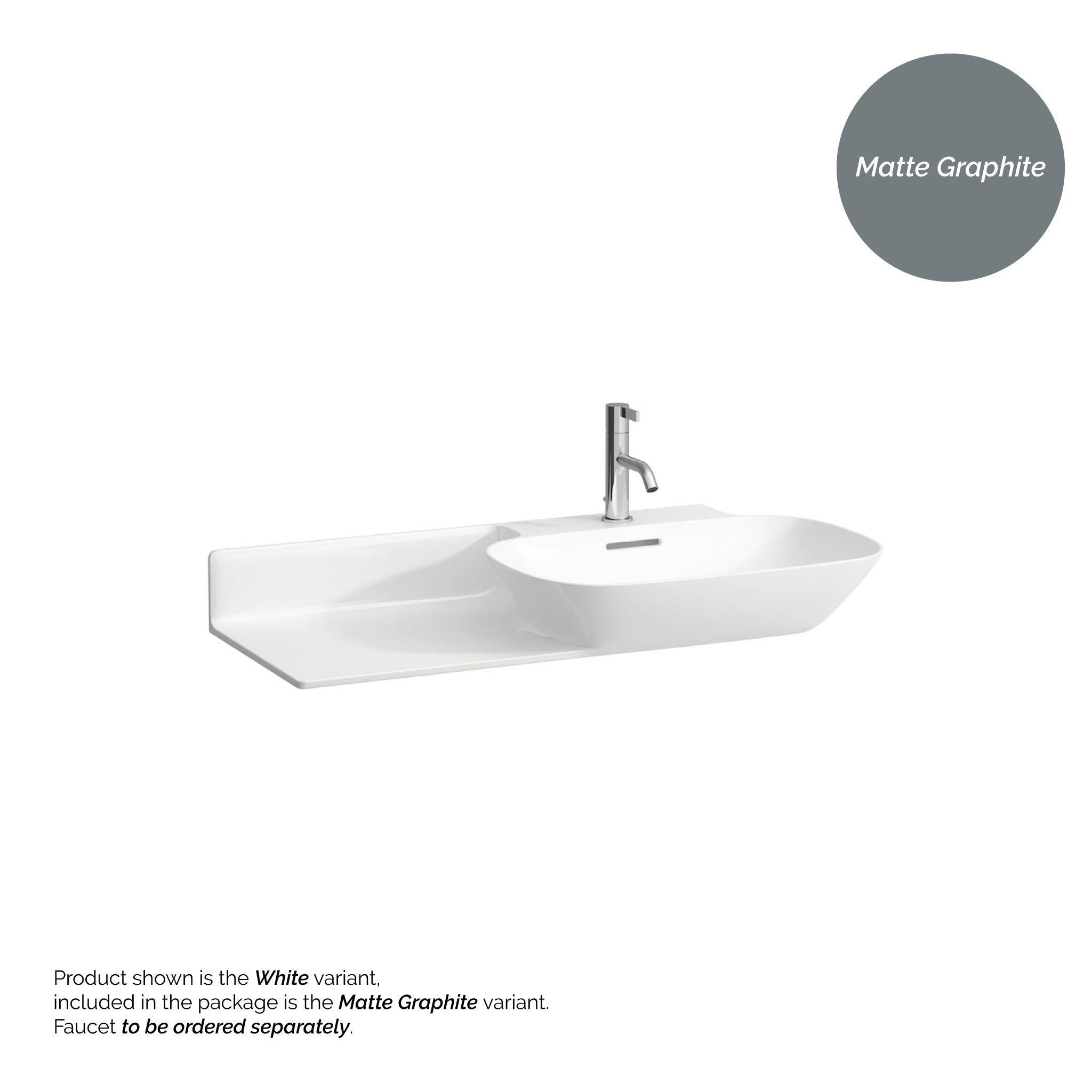 Laufen, Laufen Ino 35" x 18" Matte Graphite Wall-Mounted Shelf-Left Bathroom Sink With Faucet Hole