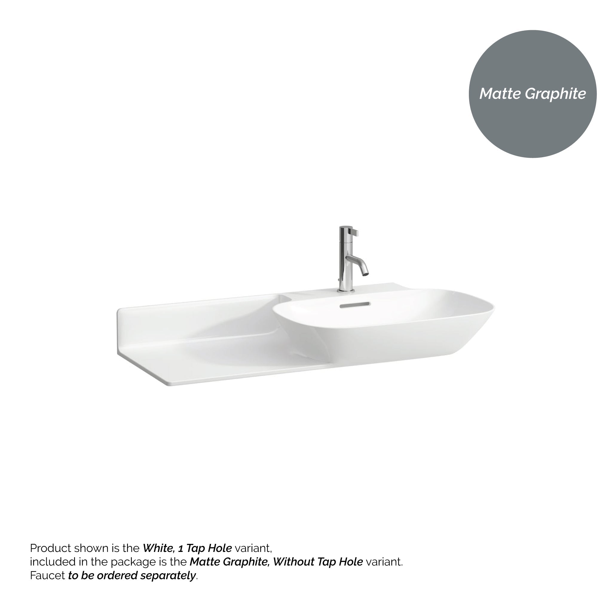 Laufen, Laufen Ino 35" x 18" Matte Graphite Wall-Mounted Shelf-Left Bathroom Sink Without Faucet Hole