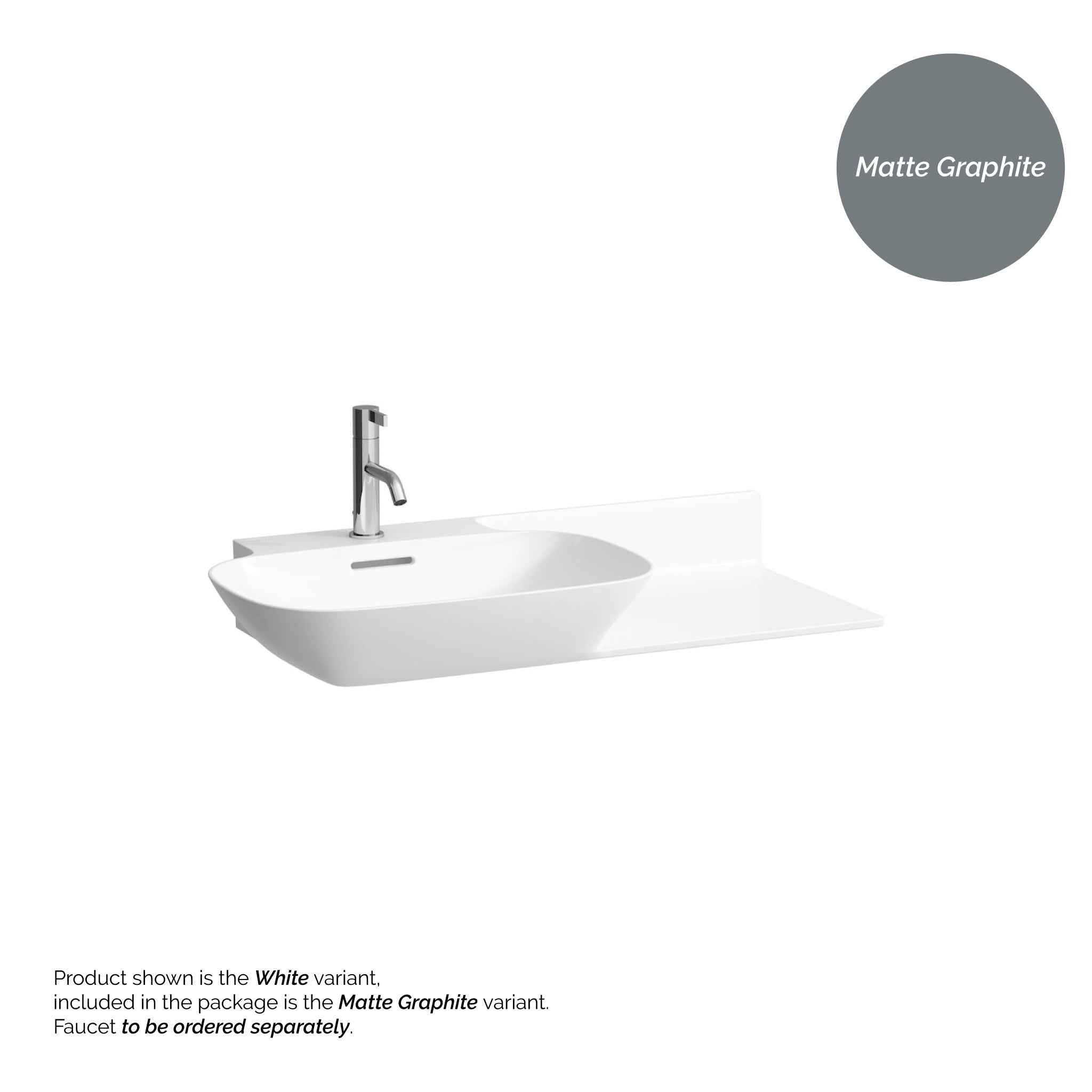 Laufen, Laufen Ino 35" x 18" Matte Graphite Wall-Mounted Shelf-Right Bathroom Sink With Faucet Hole