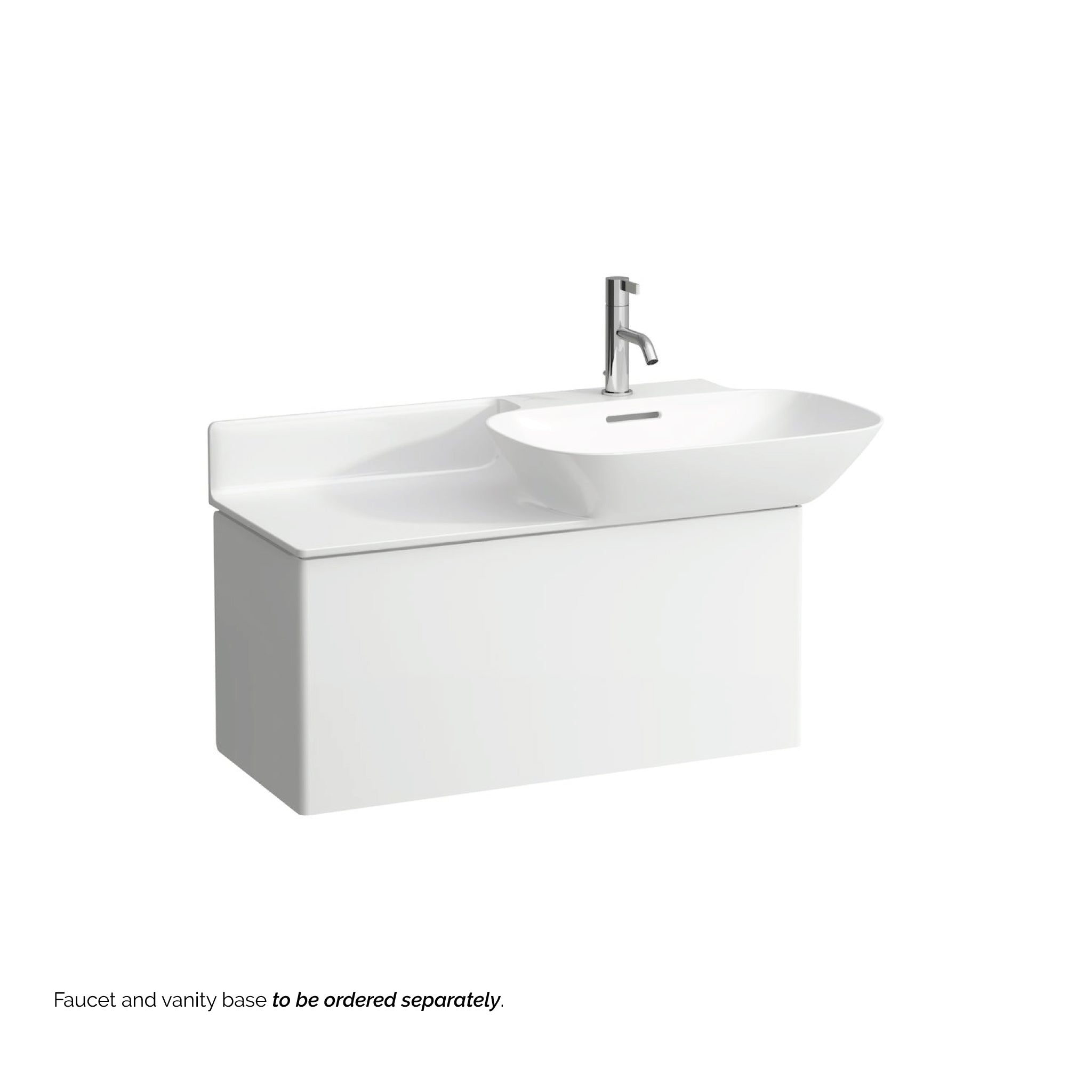 Laufen, Laufen Ino 35" x 18" Matte White Wall-Mounted Shelf-Left Bathroom Sink With Faucet Hole