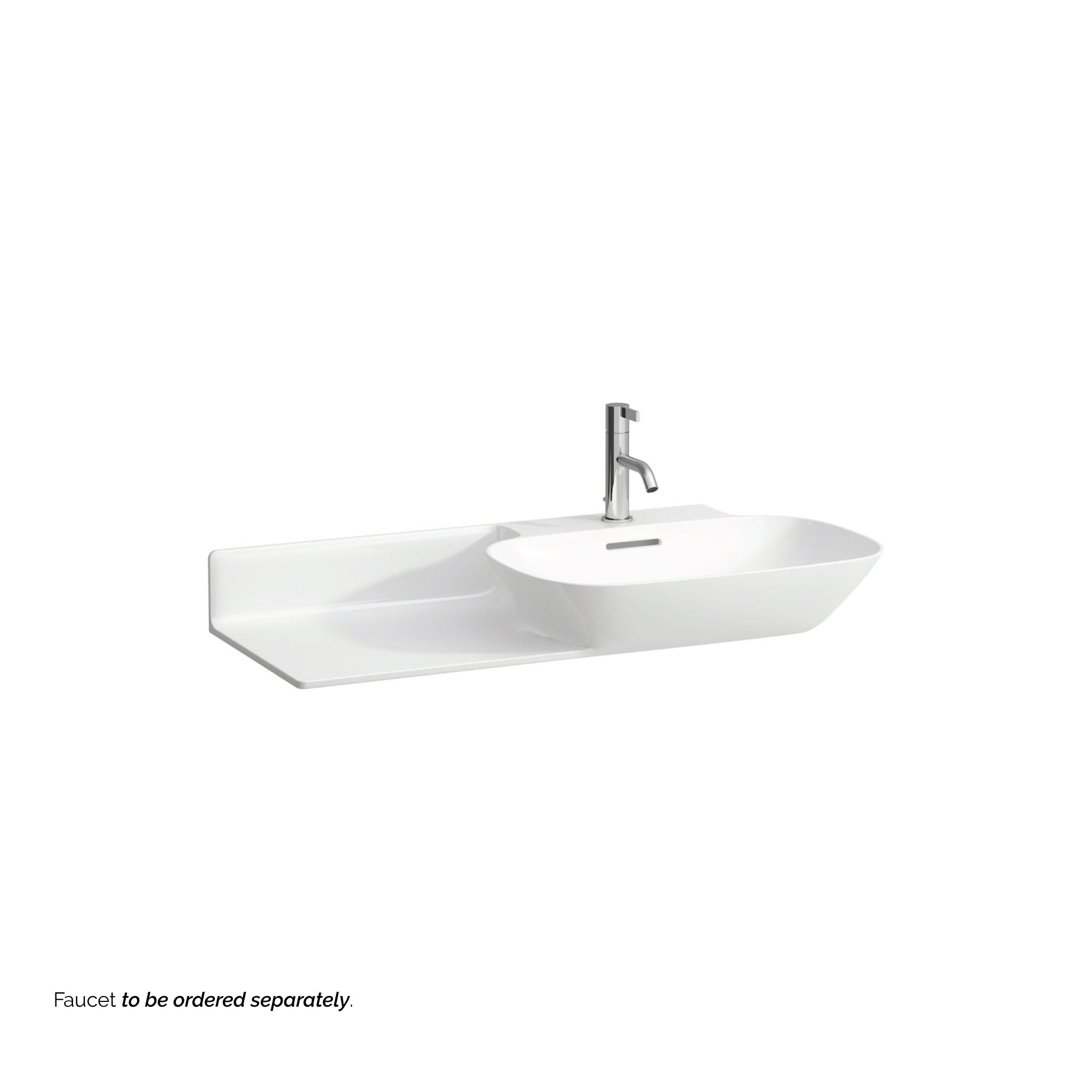 Laufen, Laufen Ino 35" x 18" Matte White Wall-Mounted Shelf-Left Bathroom Sink With Faucet Hole