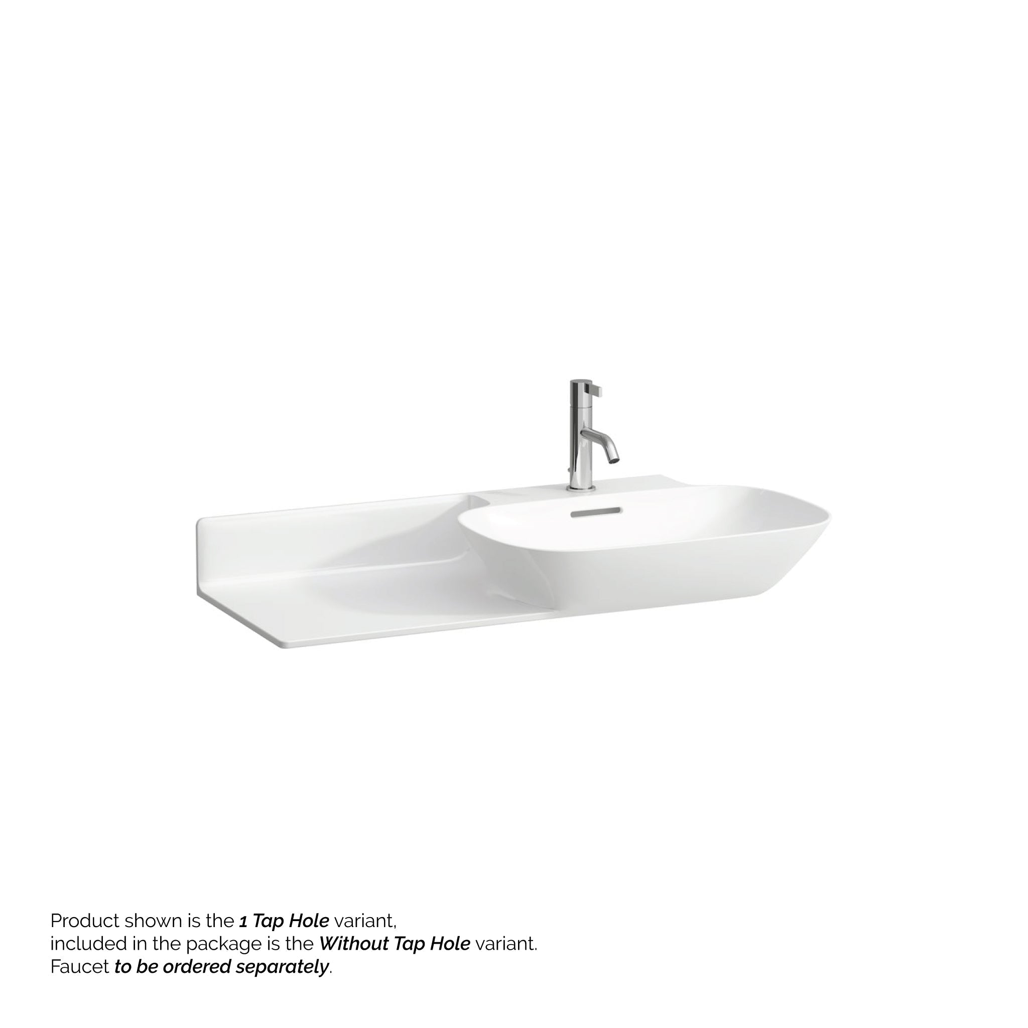 Laufen, Laufen Ino 35" x 18" Matte White Wall-Mounted Shelf-Left Bathroom Sink Without Faucet Hole