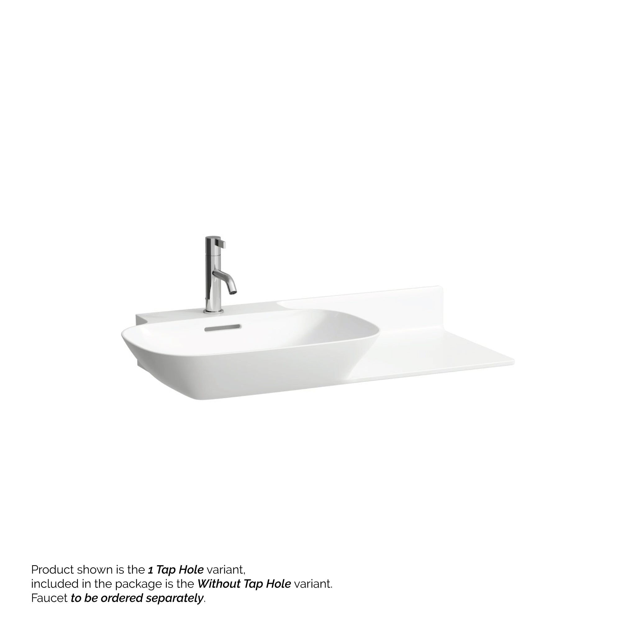 Laufen, Laufen Ino 35" x 18" Matte White Wall-Mounted Shelf-Right Bathroom Sink Without Faucet Hole