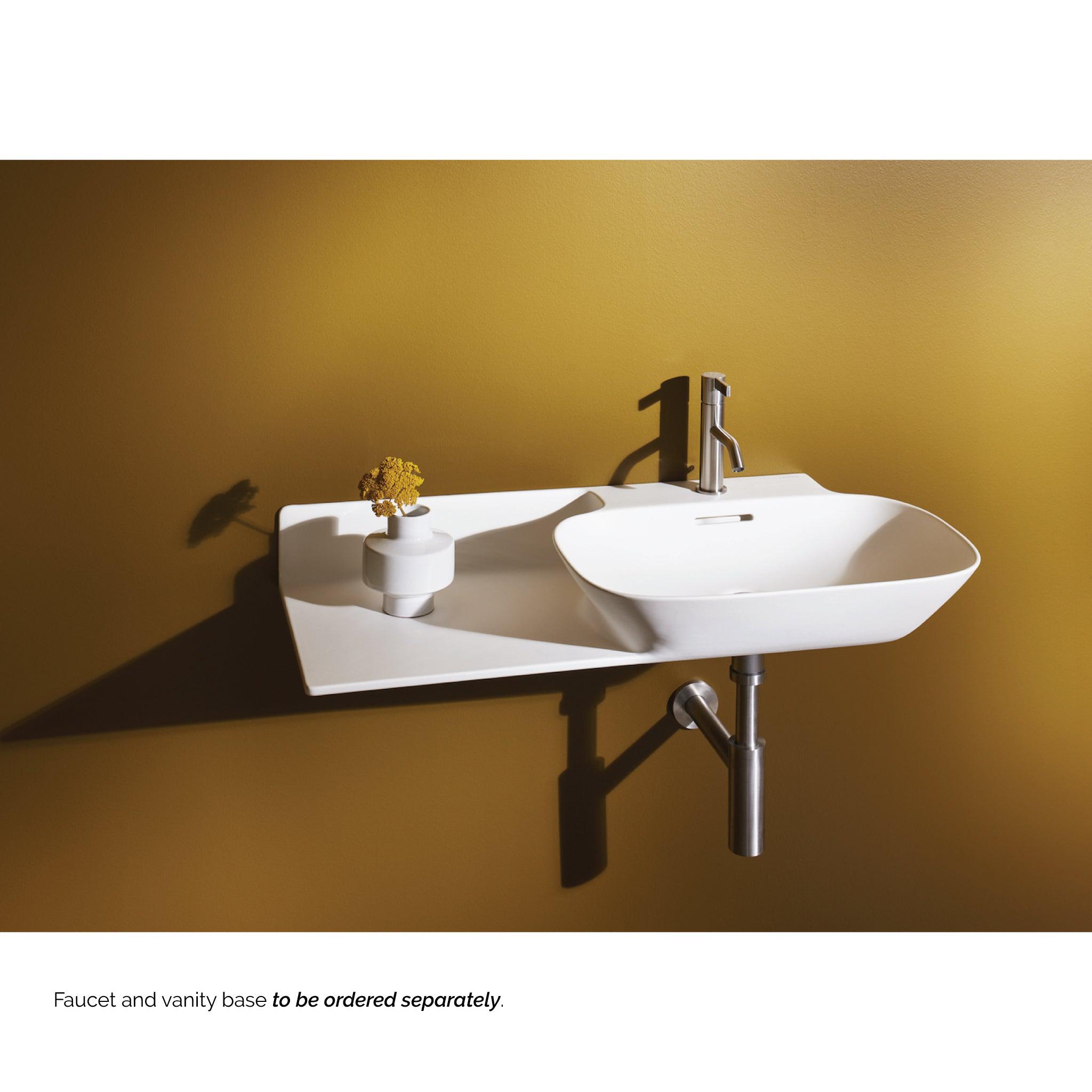 Laufen, Laufen Ino 35" x 18" White Wall-Mounted Shelf-Left Bathroom Sink With Faucet Hole