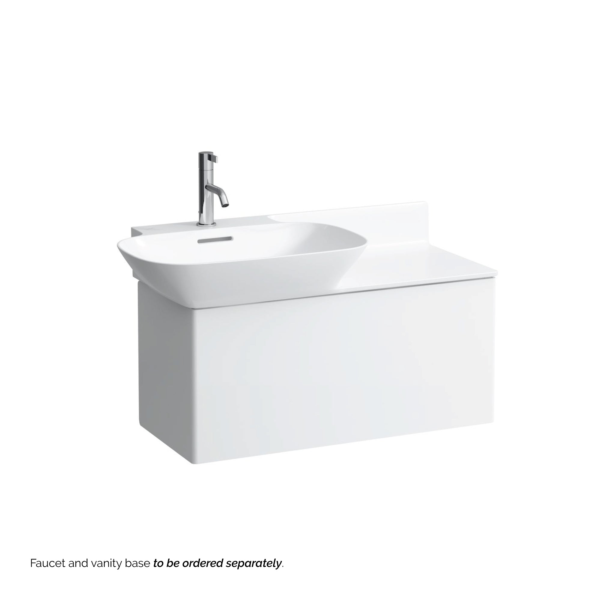 Laufen, Laufen Ino 35" x 18" White Wall-Mounted Shelf-Right Bathroom Sink With Faucet Hole