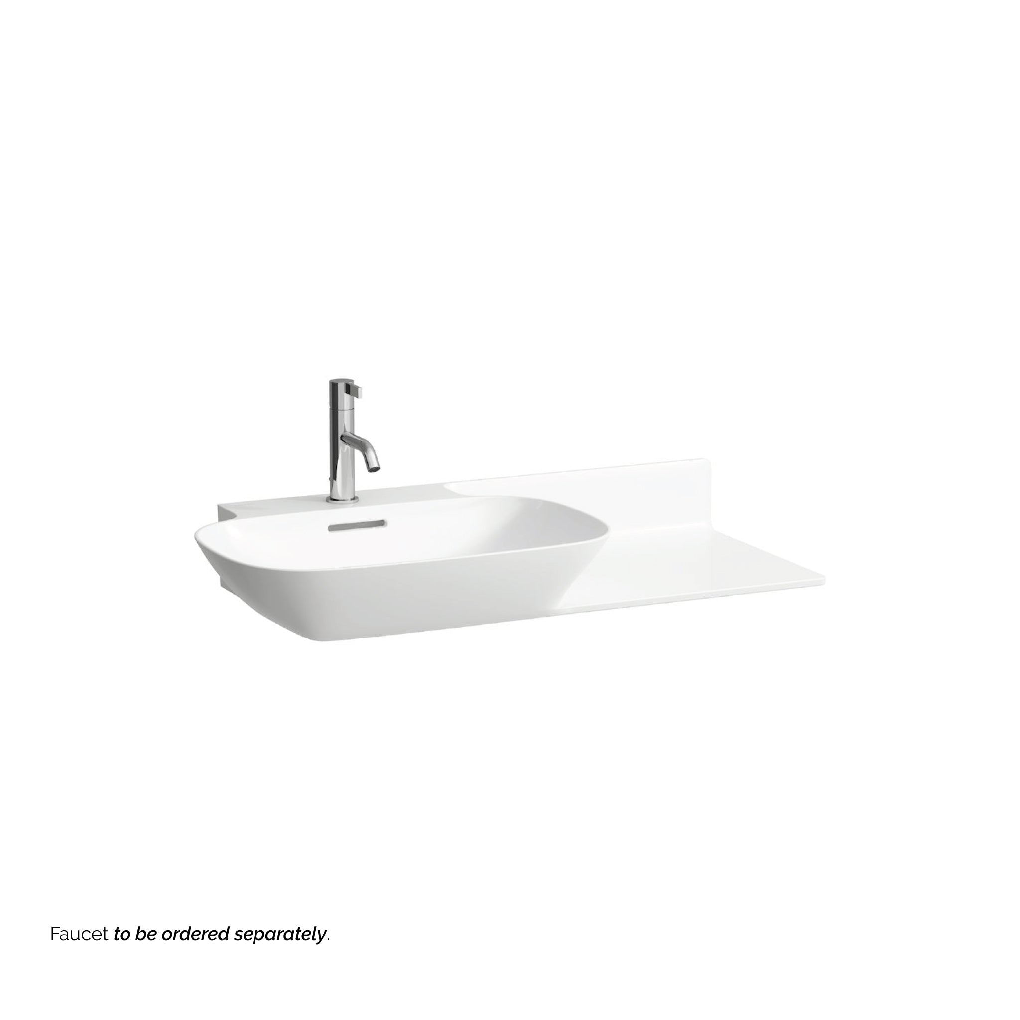 Laufen, Laufen Ino 35" x 18" White Wall-Mounted Shelf-Right Bathroom Sink With Faucet Hole