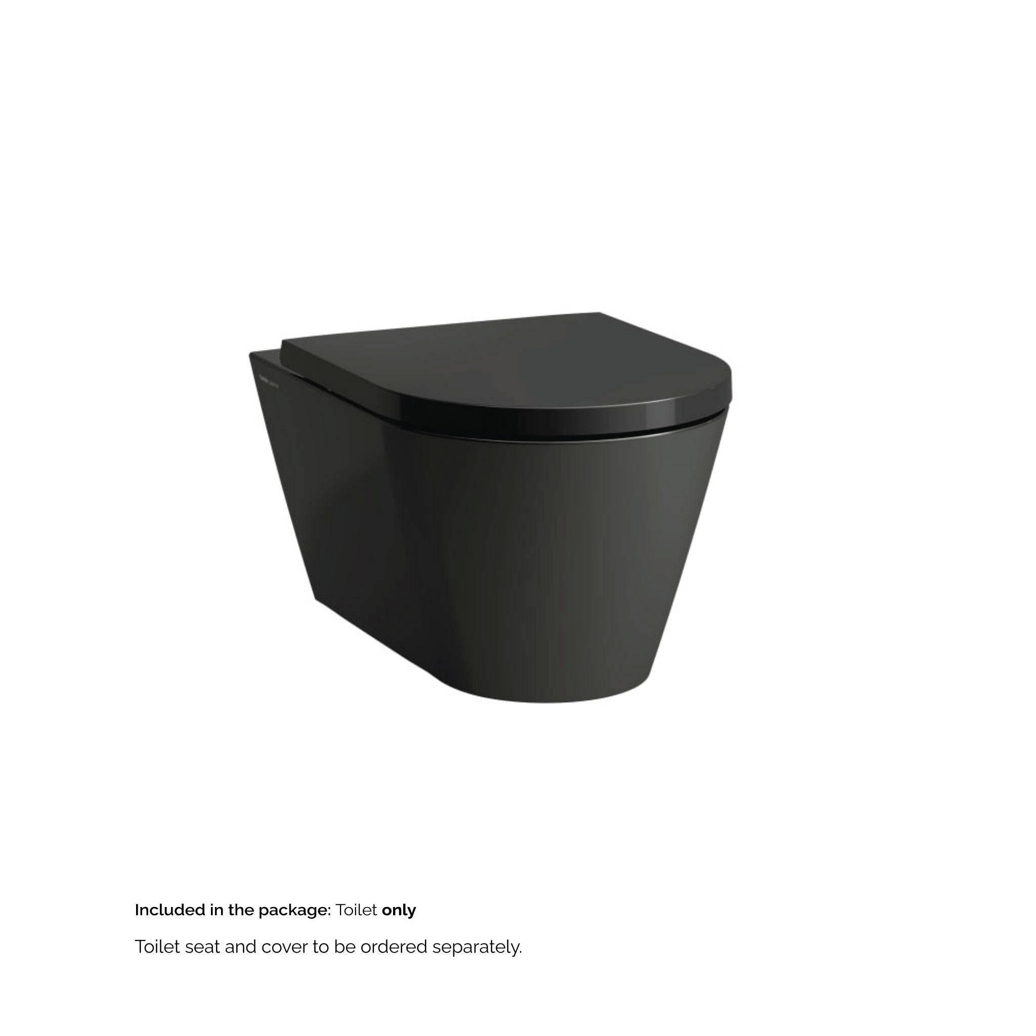 Laufen, Laufen Kartell 15" x 14" Glossy Black Dual-Flush Washdown Rimless Wall-Mounted Toilet