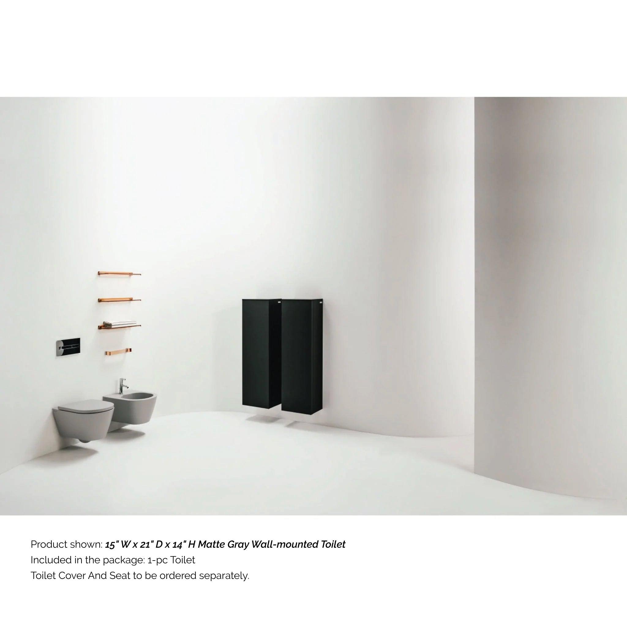 Laufen, Laufen Kartell 15" x 14" Matte Gray Dual-Flush Washdown Rimless Wall-Mounted Toilet