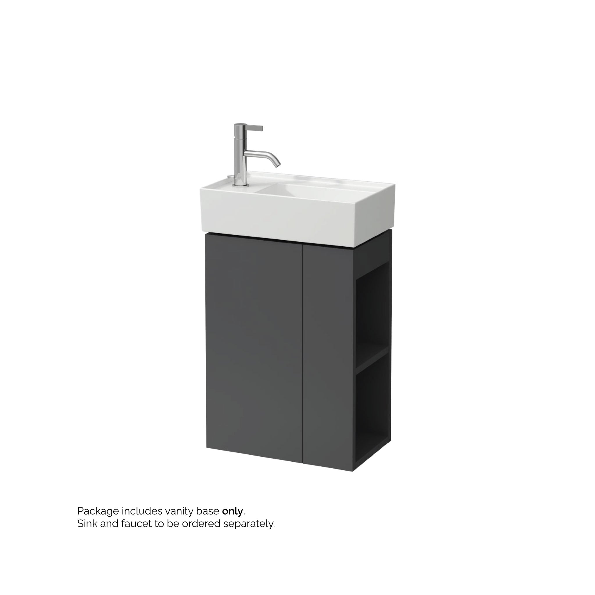 Laufen, Laufen Kartell 17" 1-Door Left-Hinged Slate Gray Wall-Mounted Vanity With 2-Tier Open Shelves