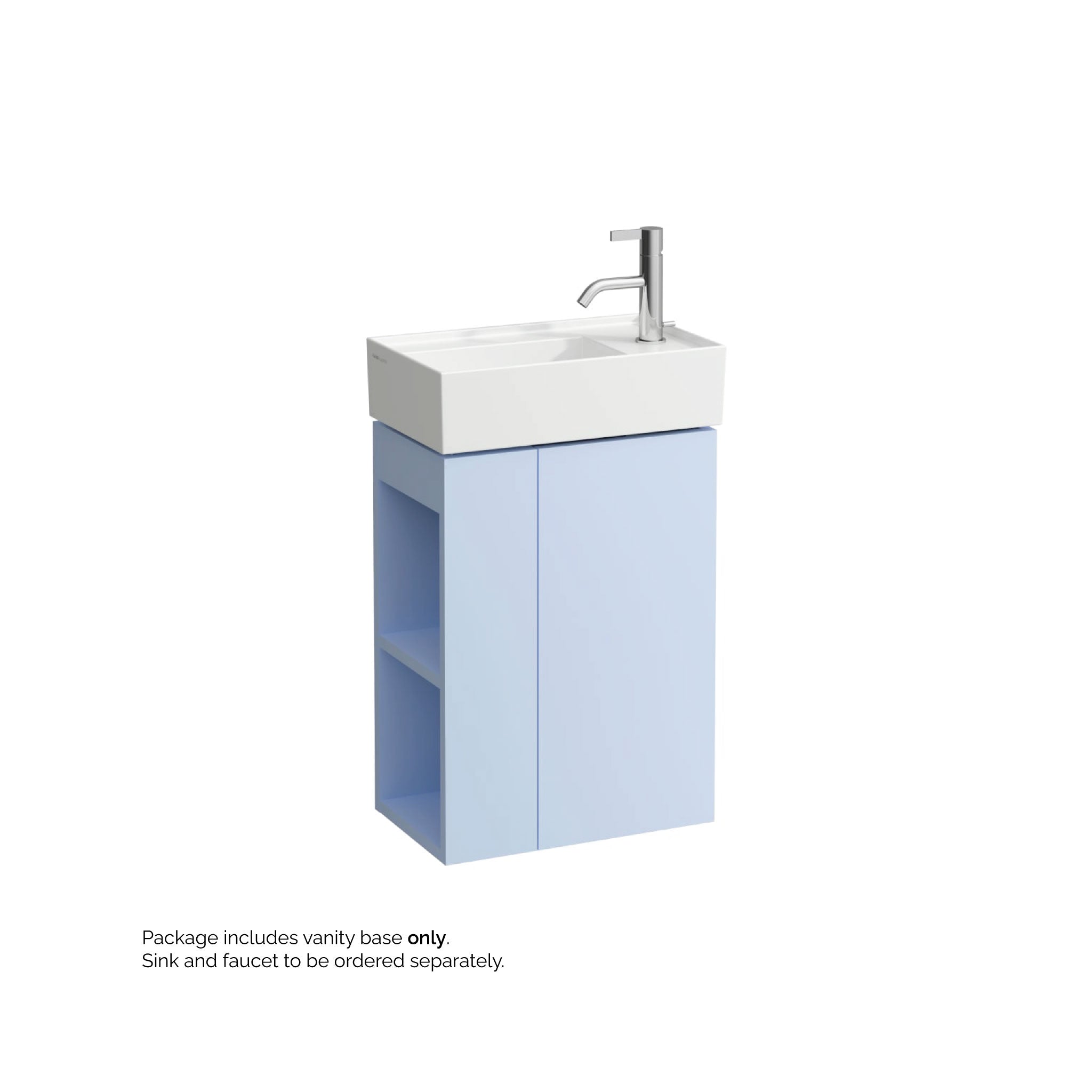 Laufen, Laufen Kartell 17" 1-Door Right-Hinged Gray Blue Wall-Mounted Vanity With 2-Tier Open Shelves