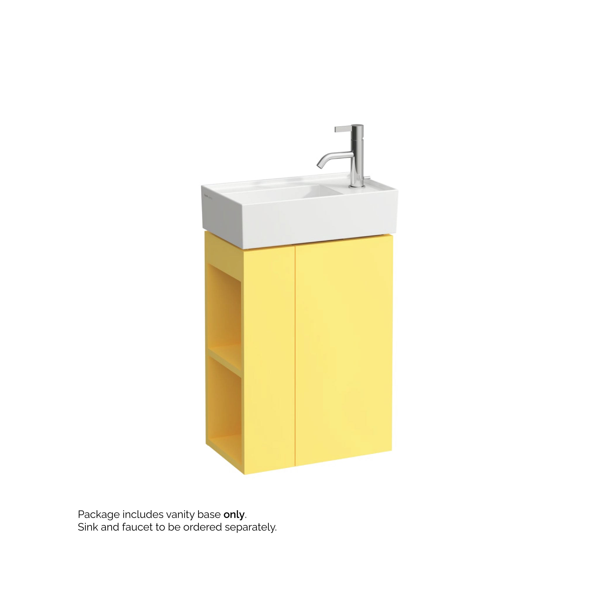 Laufen, Laufen Kartell 17" 1-Door Right-Hinged Mustard Yellow Wall-Mounted Vanity With 2-Tier Open Shelves