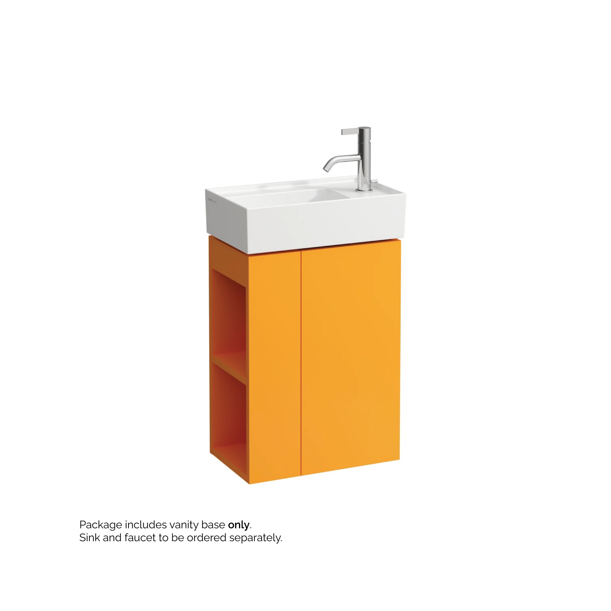 Laufen, Laufen Kartell 17" 1-Door Right-Hinged Ochre Brown Wall-Mounted Vanity With 2-Tier Open Shelves