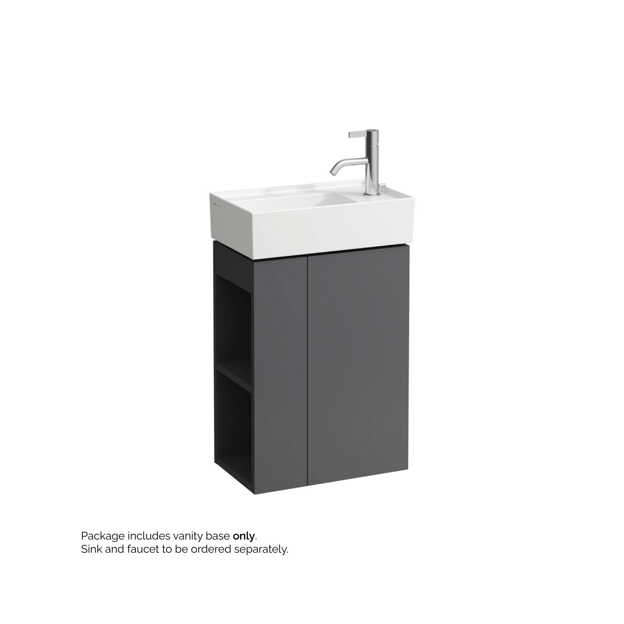 Laufen, Laufen Kartell 17" 1-Door Right-Hinged Slate Gray Wall-Mounted Vanity With 2-Tier Open Shelves