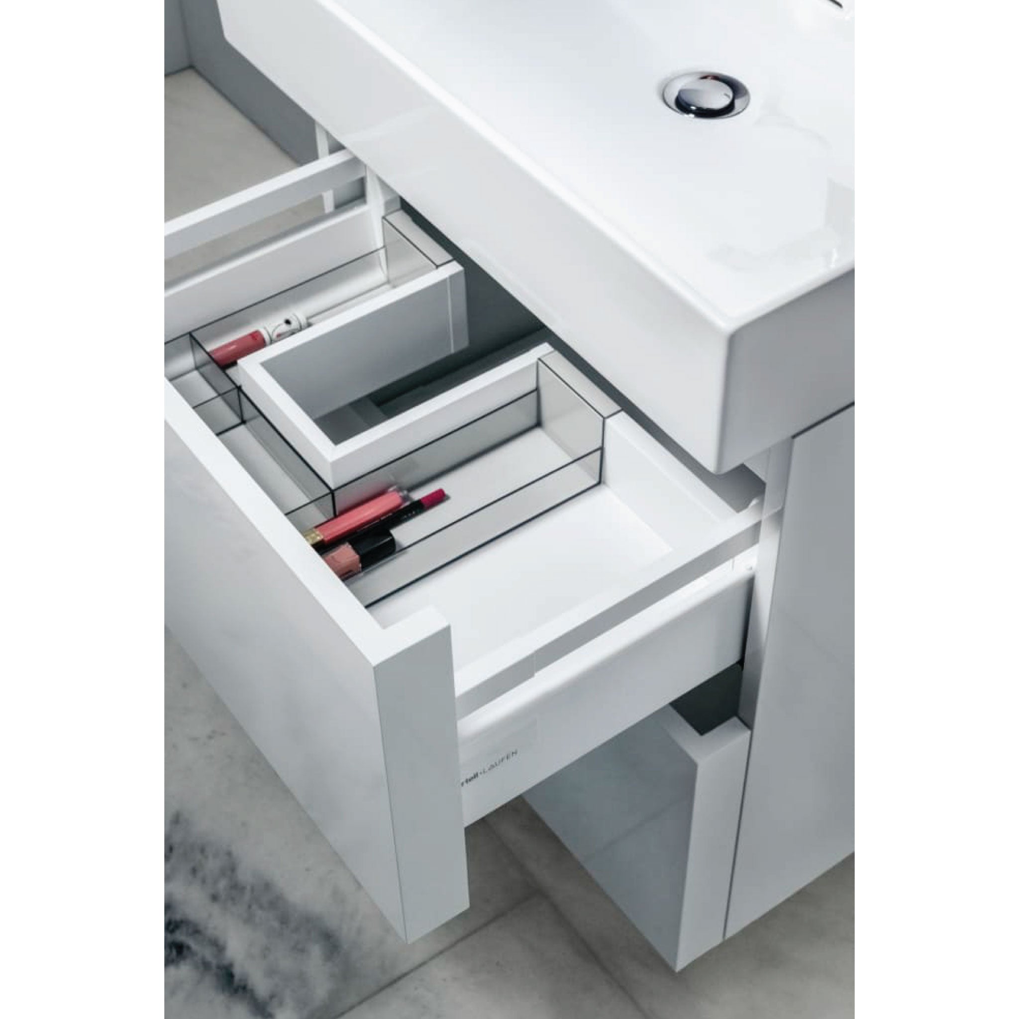 Laufen, Laufen Kartell 17" 2-Drawer White Wall-Mounted Vanity With Drawer Organizer