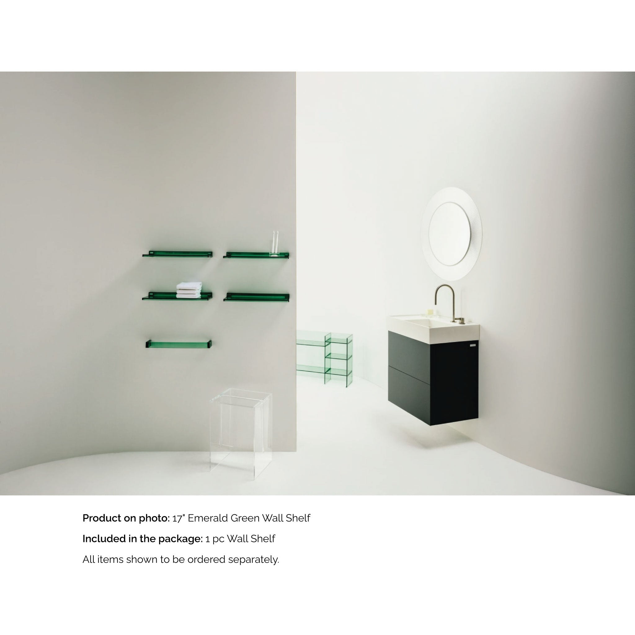 Laufen, Laufen Kartell 18" Emerald Green Acrylic Wall Shelf