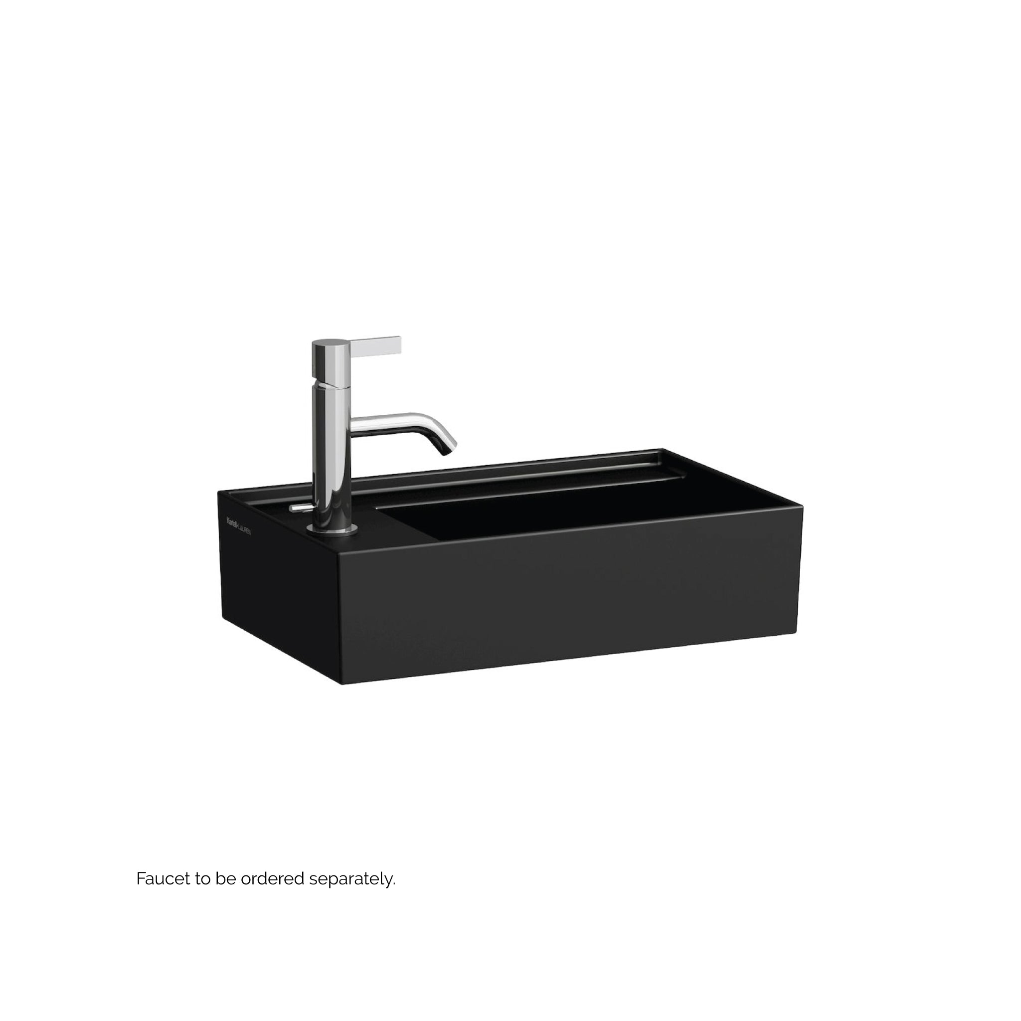 Laufen, Laufen Kartell 18" x 11" Glossy Black Wall-Mounted Tap Bank-Left Bathroom Sink With Faucet Hole