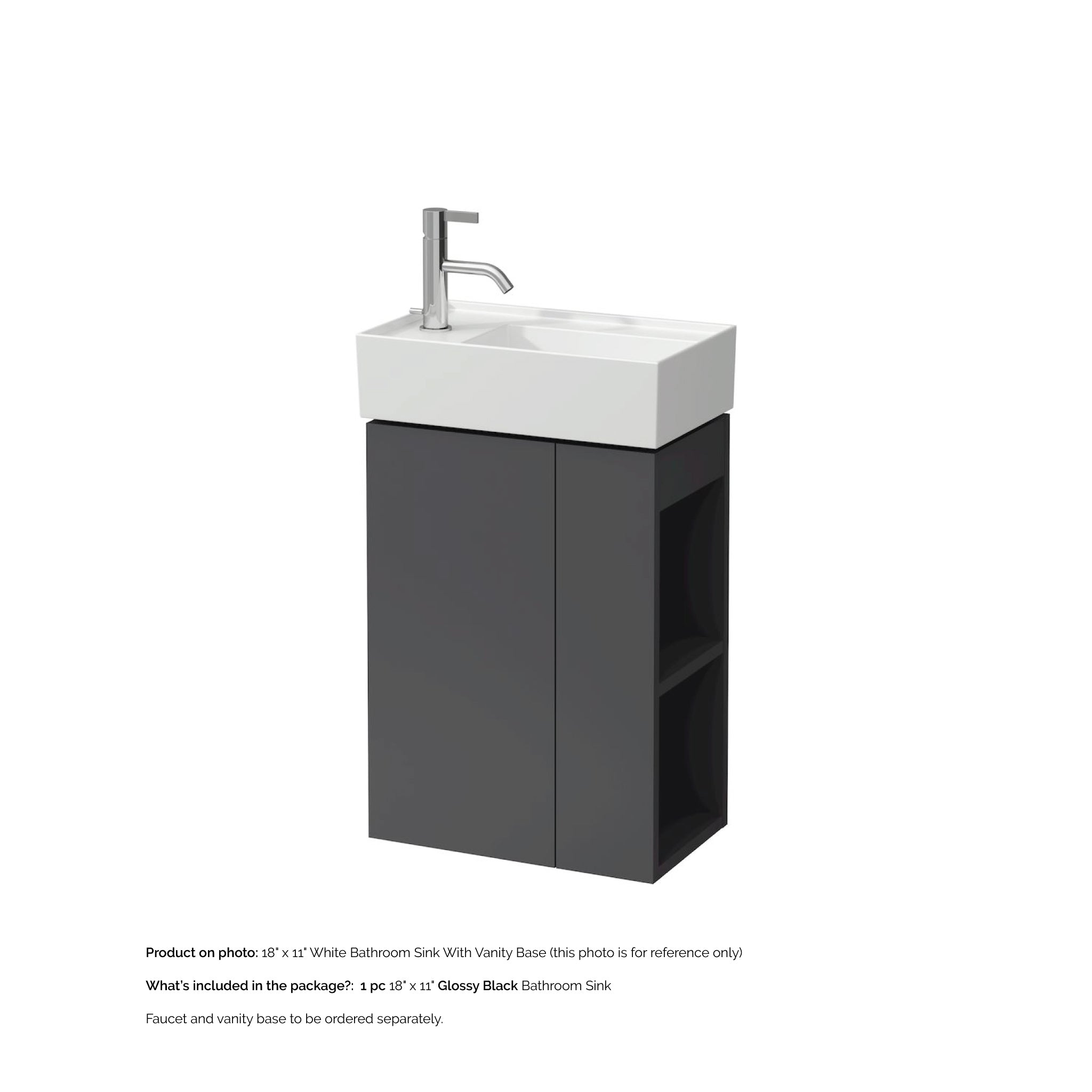 Laufen, Laufen Kartell 18" x 11" Glossy Black Wall-Mounted Tap Bank-Left Bathroom Sink With Faucet Hole